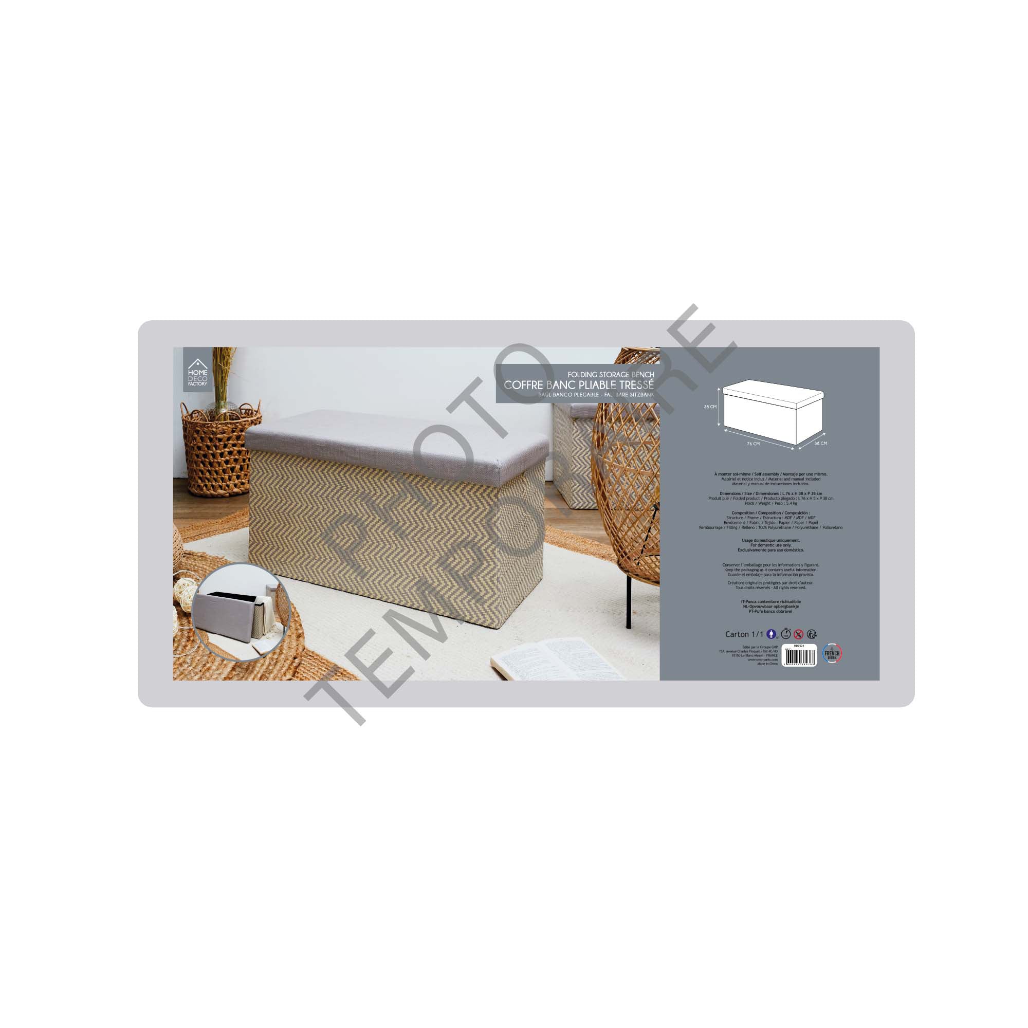 COFFRE BANC PLIABLE TRESSE GRIS