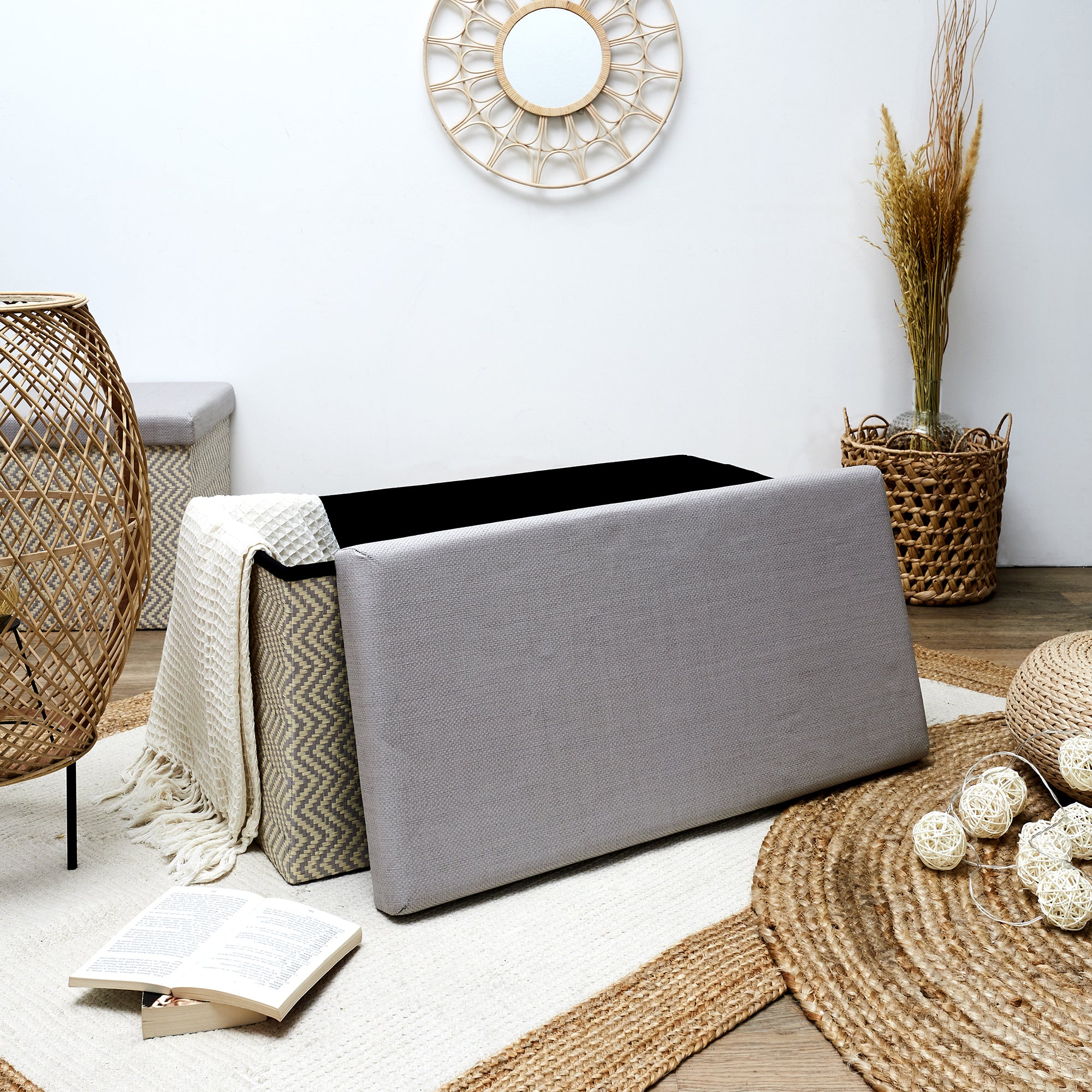 COFFRE BANC PLIABLE TRESSE GRIS