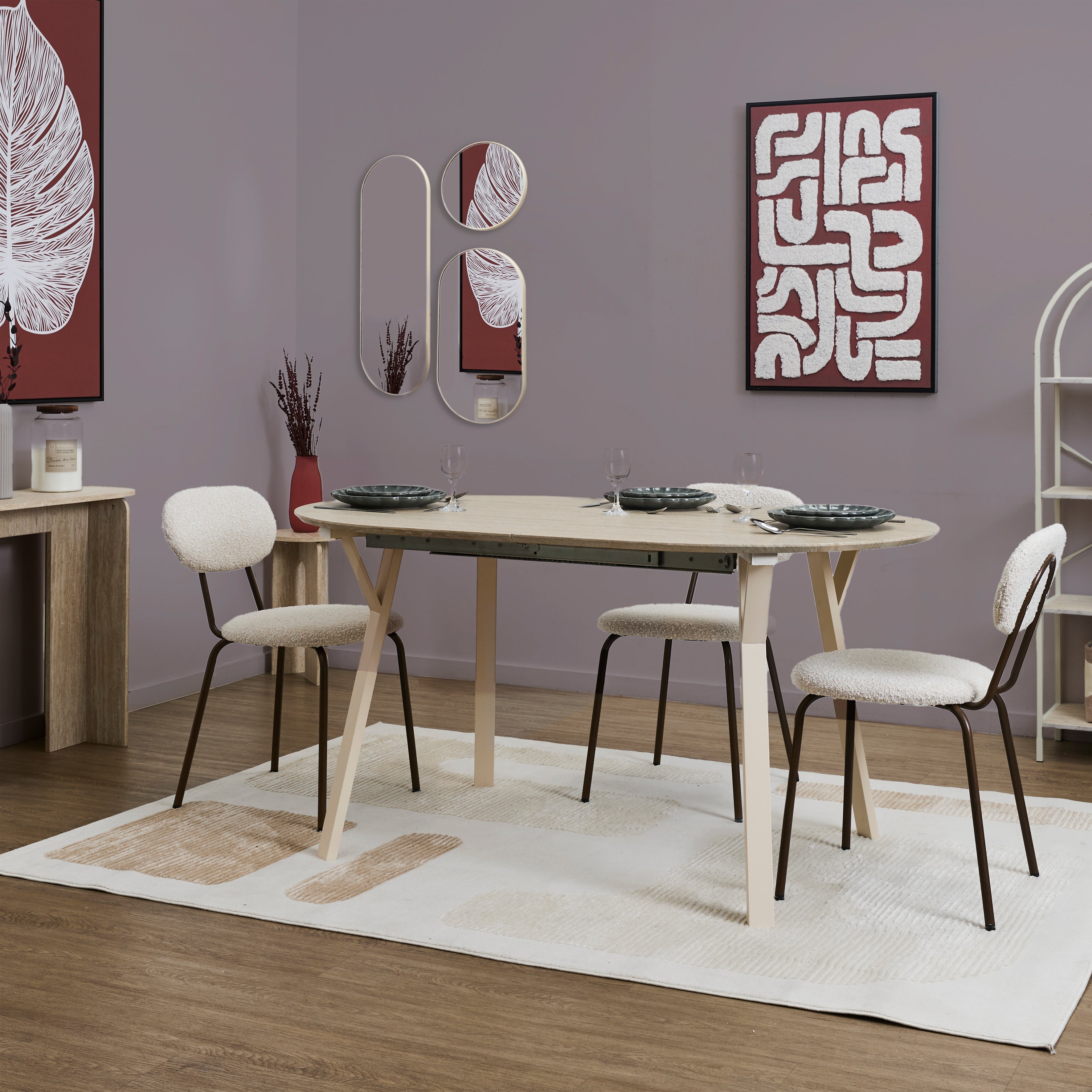 MIROIR ROND ET OVALE VEDA BEIGE X3