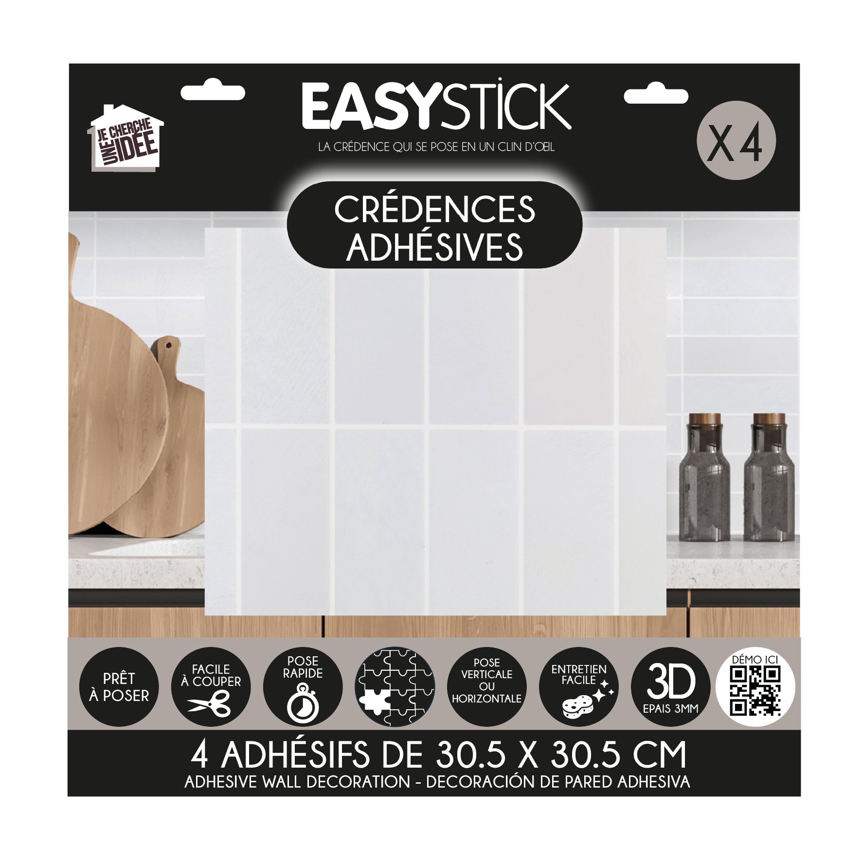 CREDENCE ADHESIVE SOUPLE RECTANGLE BLANC X4