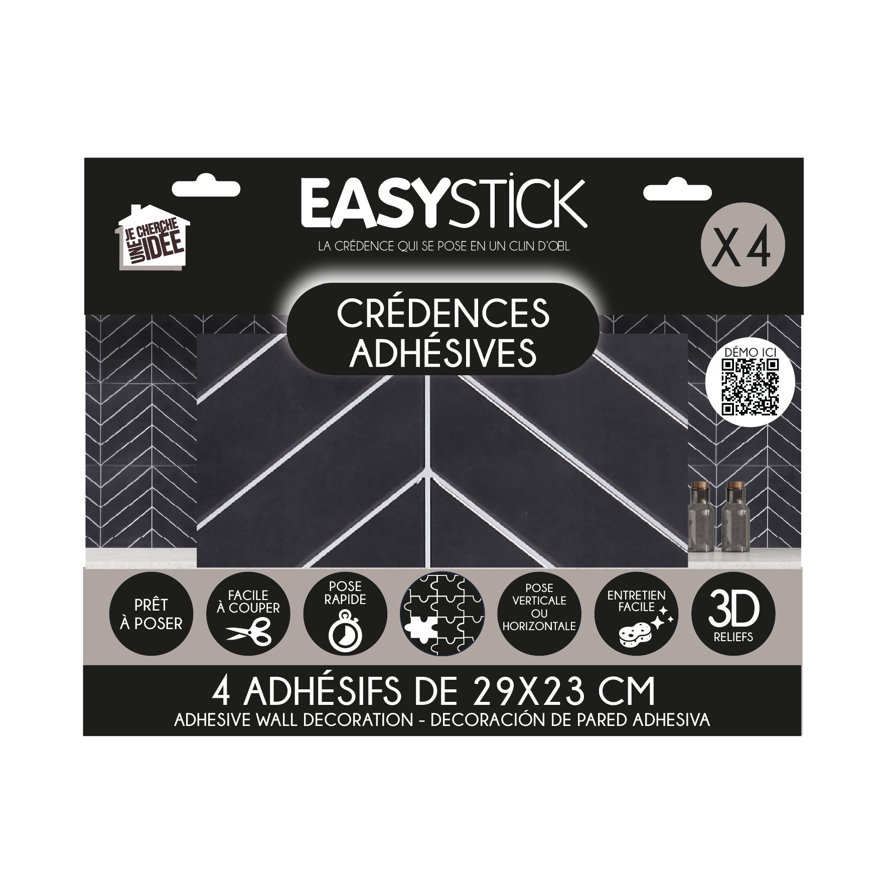 CREDENCE ADHESIVE SOUPLE CHEVRON NOIR X4