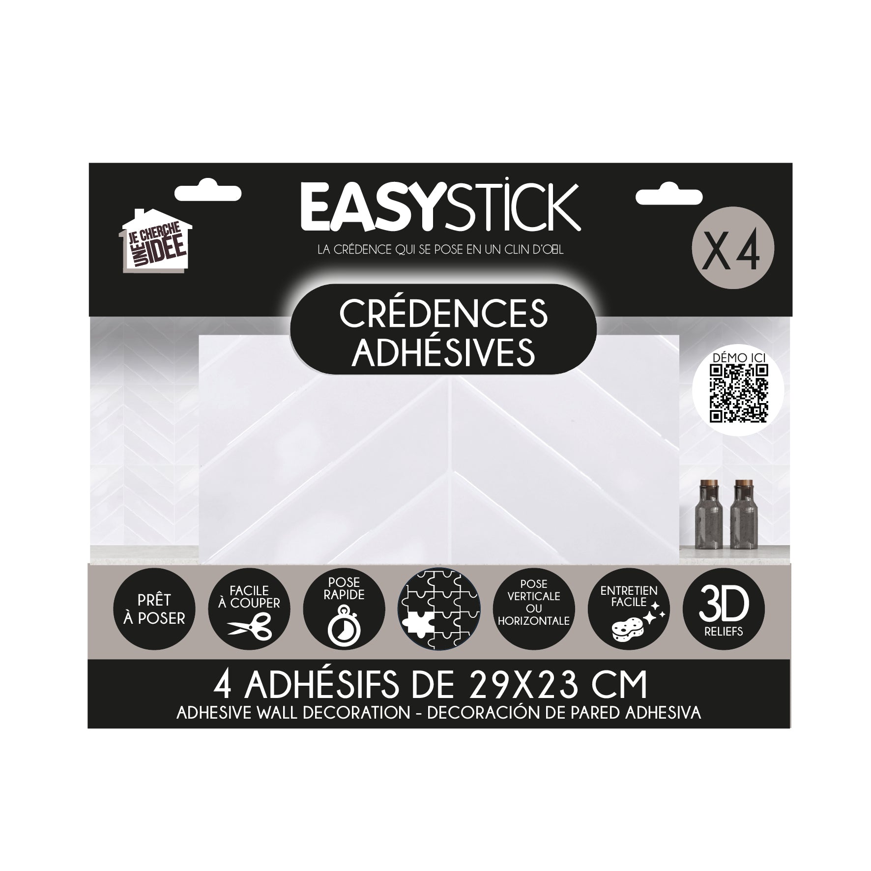 CREDENCE ADHESIVE SOUPLE CHEVRON BLANC X4