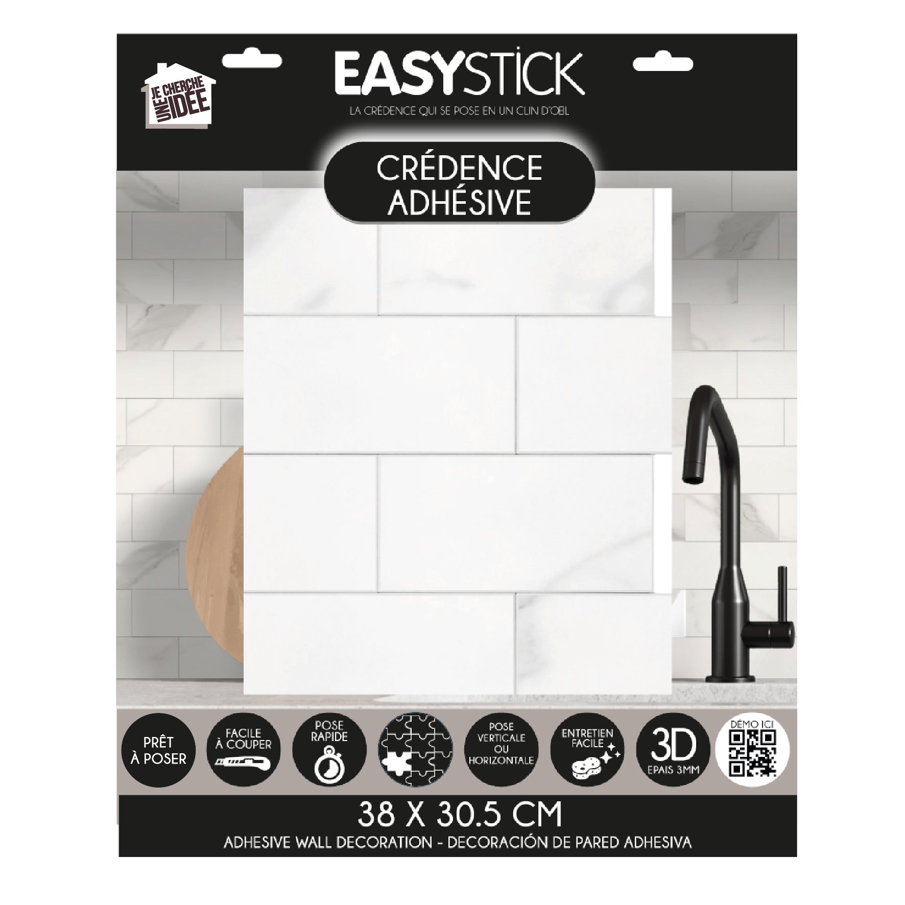 CREDENCE ADHESIVE RIGIDE RECTANGLE BLANC