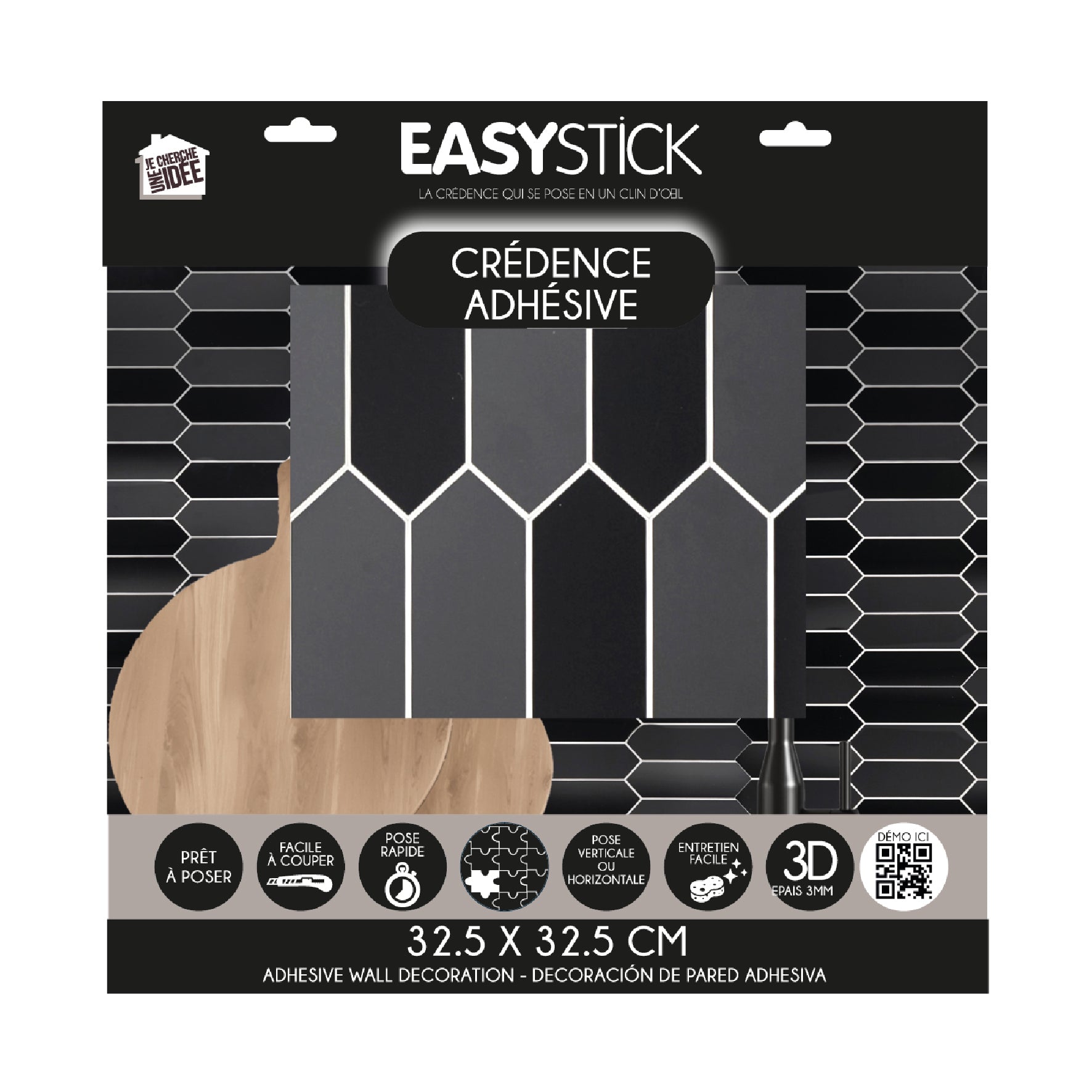 CREDENCE ADHESIVE RIGIDE HEXAGONE MARBRE NOIR