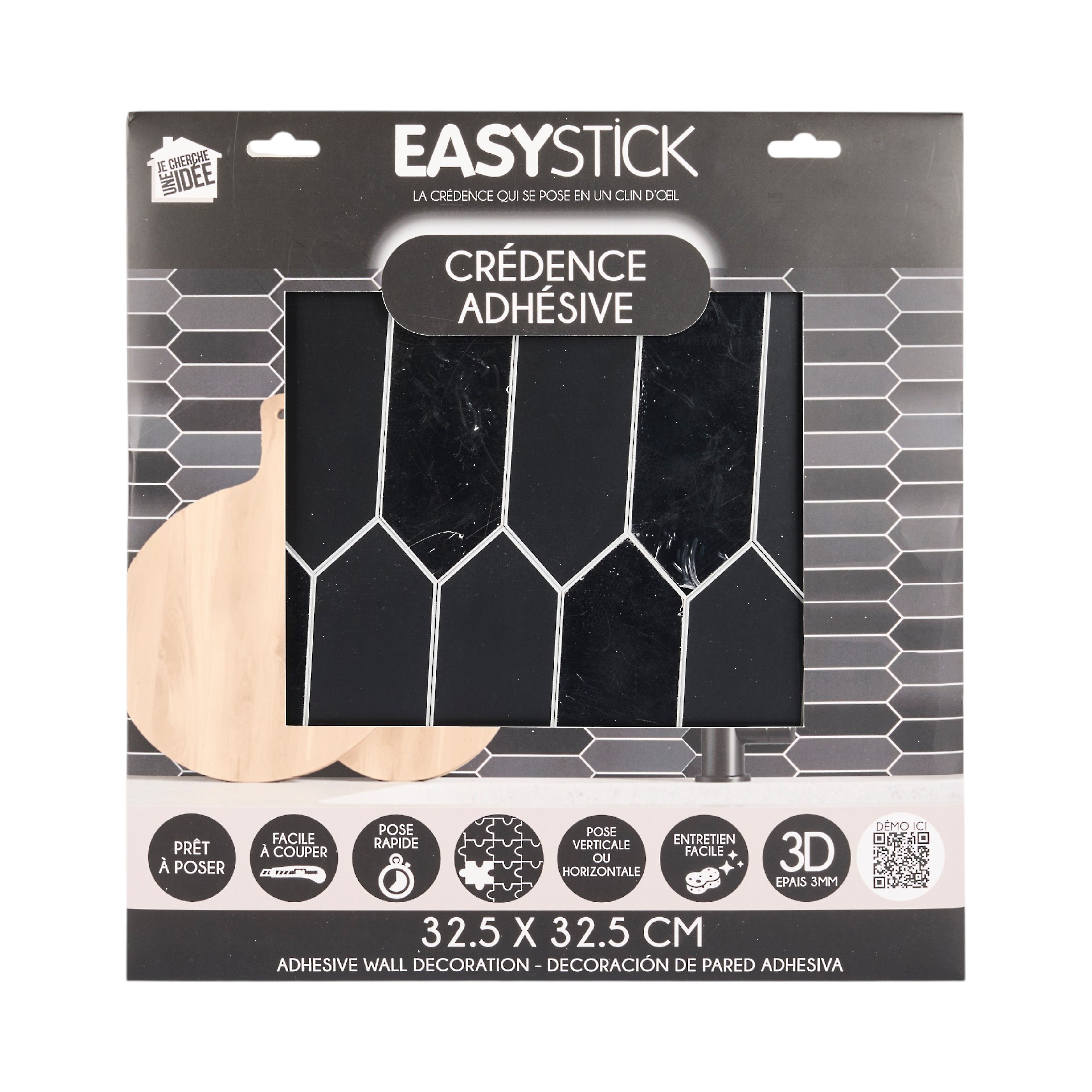 CREDENCE ADHESIVE RIGIDE HEXAGONE MARBRE NOIR