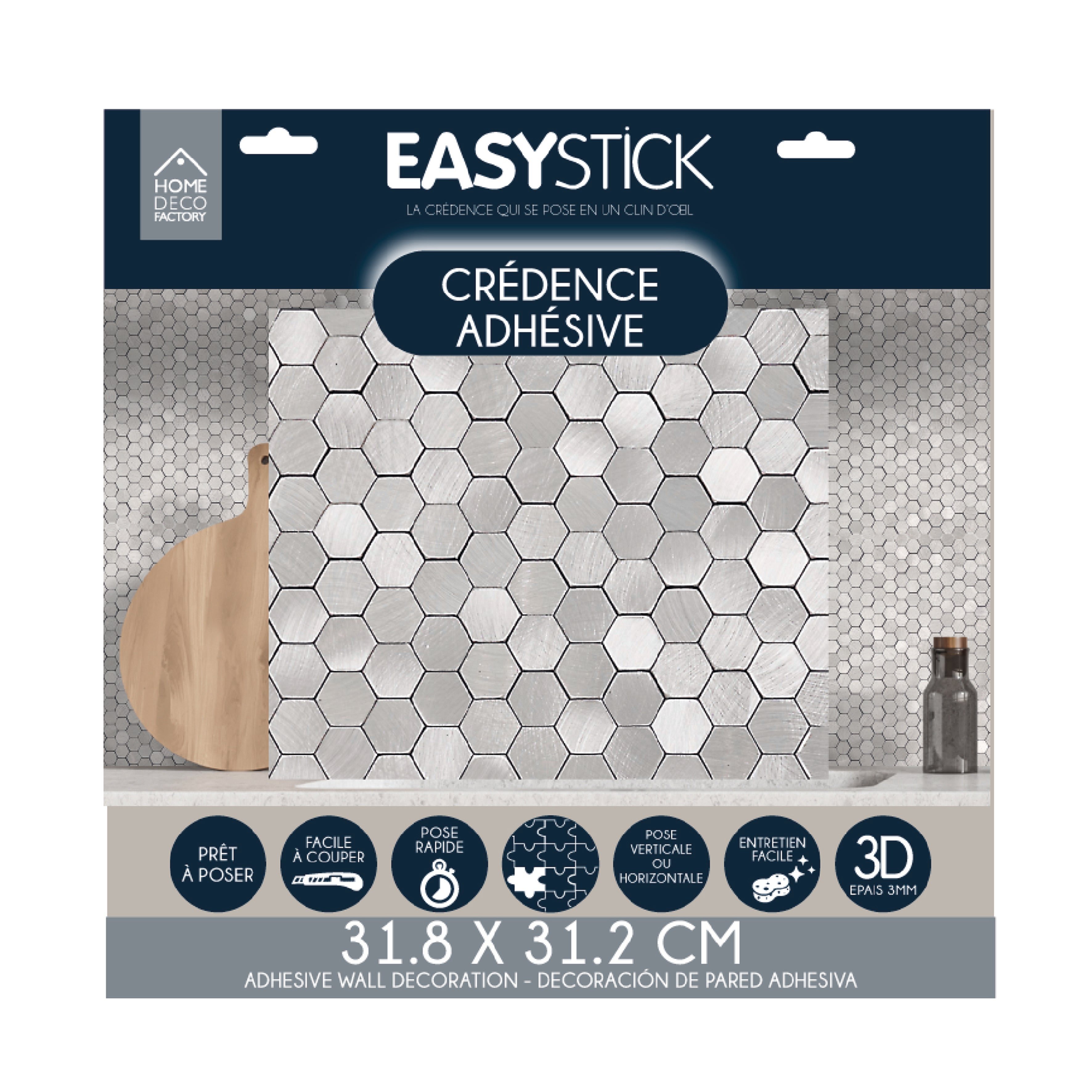 CREDENCE ADHESIVE RIGIDE MOSAÏQUE ARGENTE
