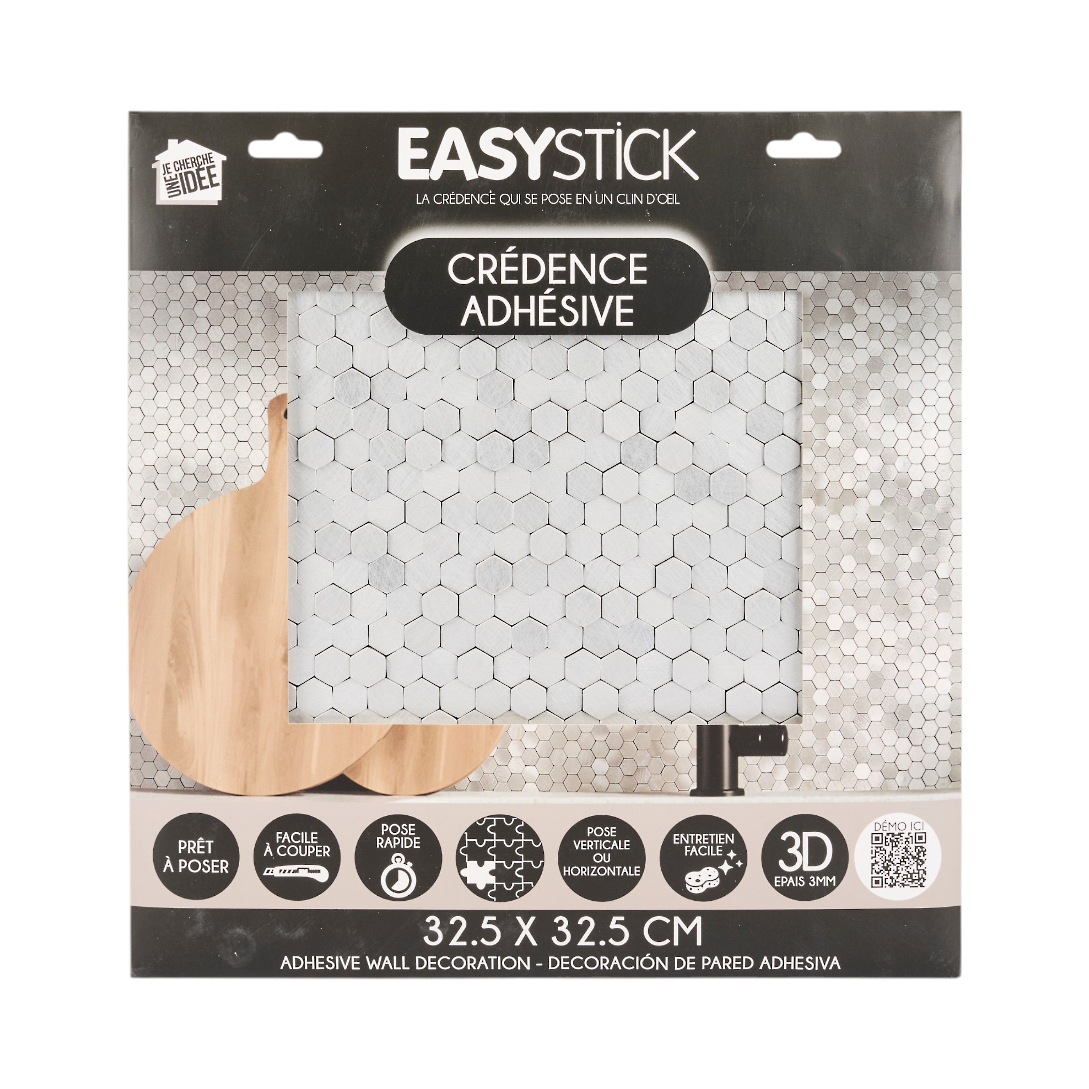 CREDENCE ADHESIVE RIGIDE MOSAÏQUE ARGENTE