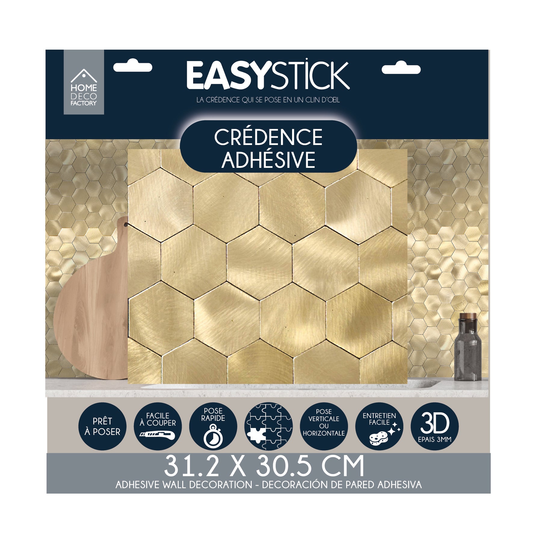 CREDENCE ADHESIVE RIGIDE MOSAÏQUE DORE