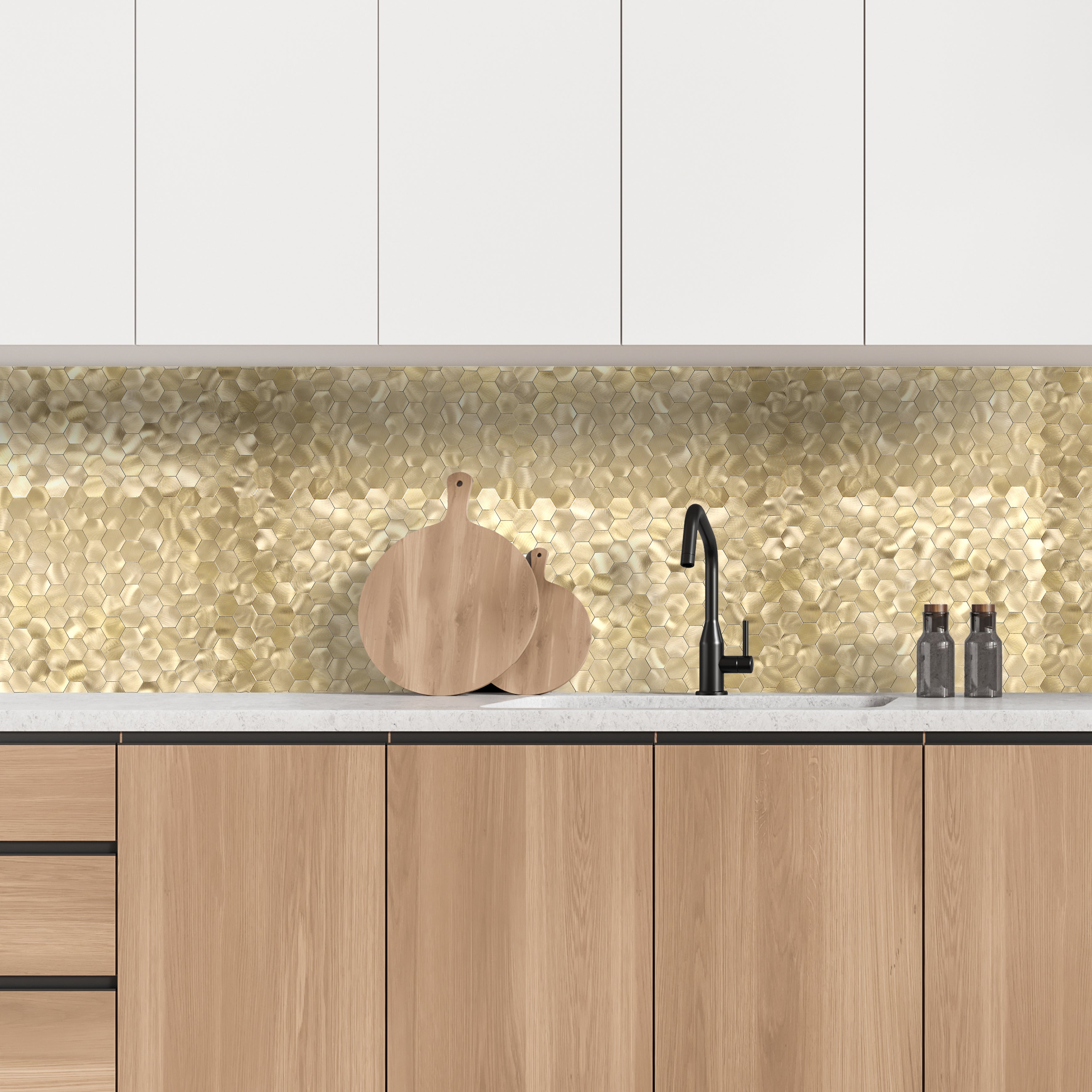 CREDENCE ADHESIVE RIGIDE MOSAÏQUE DORE