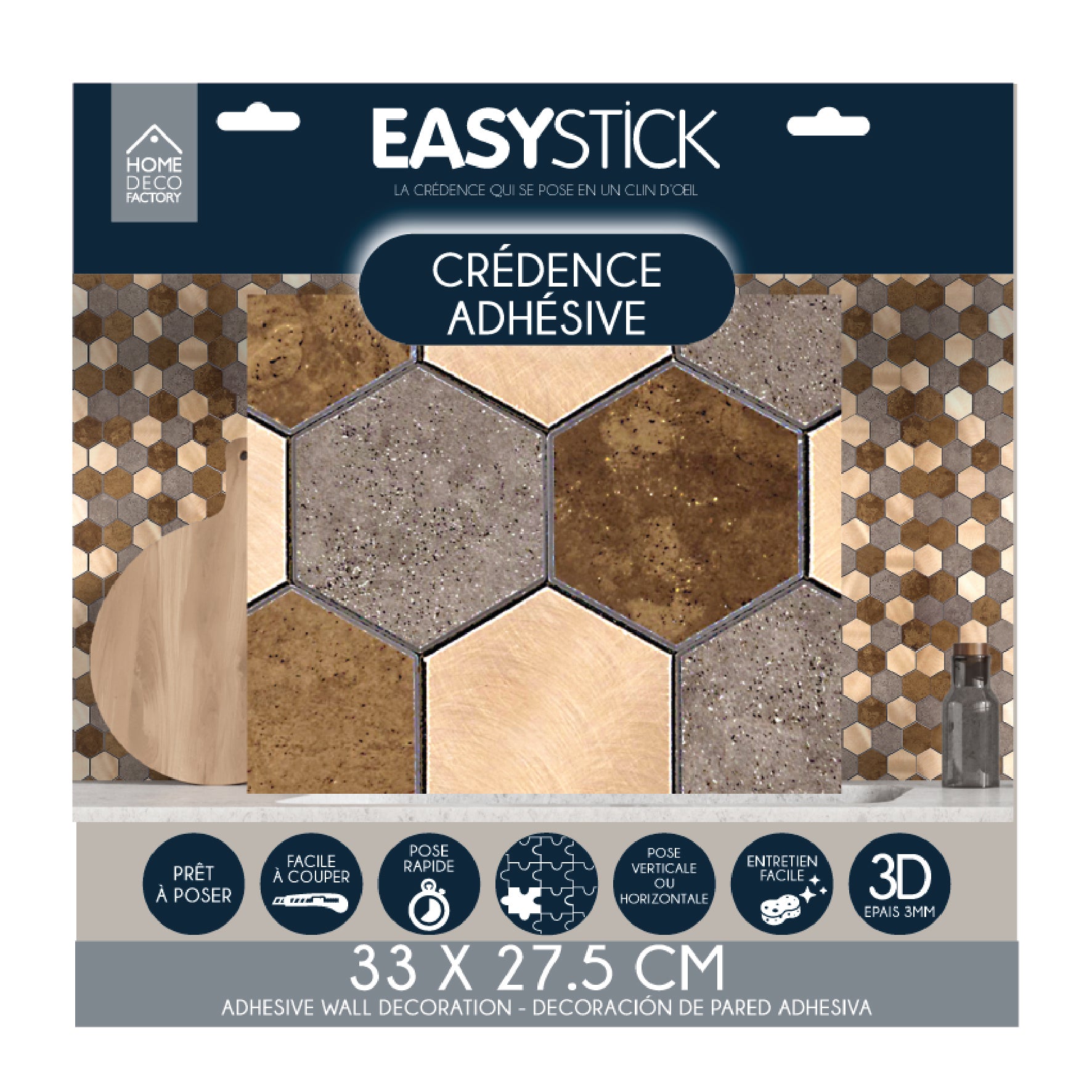 CREDENCE ADHESIVE RIGIDE HEXAGONE BRONZE