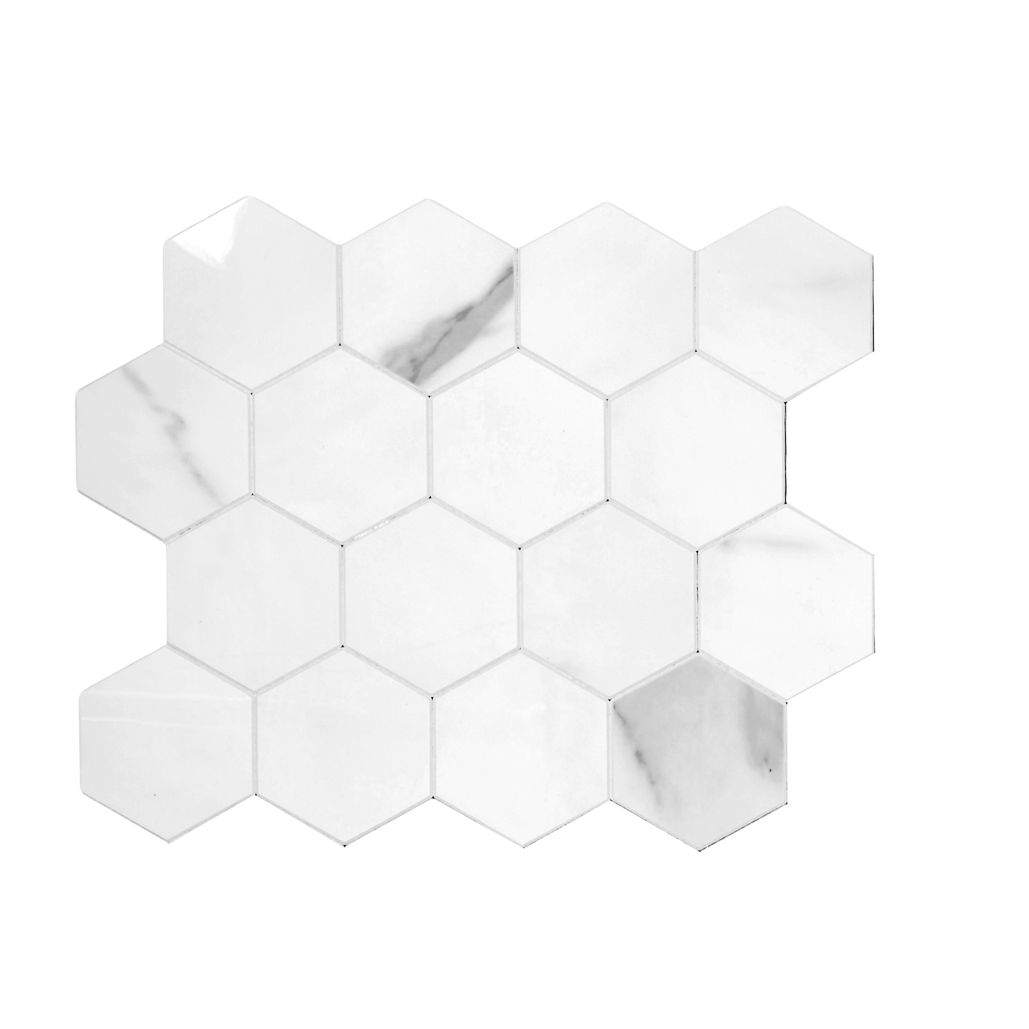 CREDENCE ADHESIVE ET RIGIDE HEXAGONE MARBRE BLANC