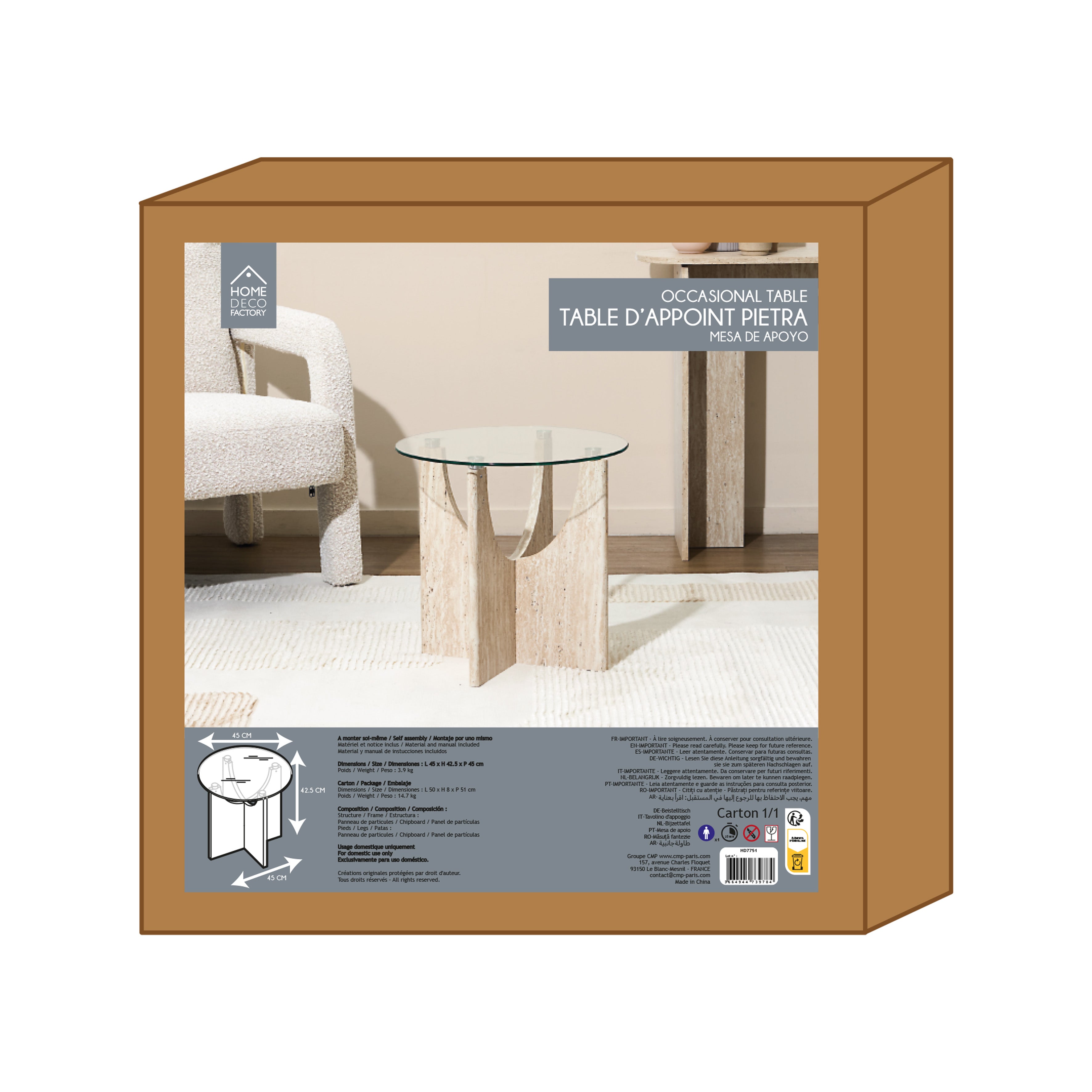 TABLE D APPOINT RONDE VERRE PIETRA D45CM