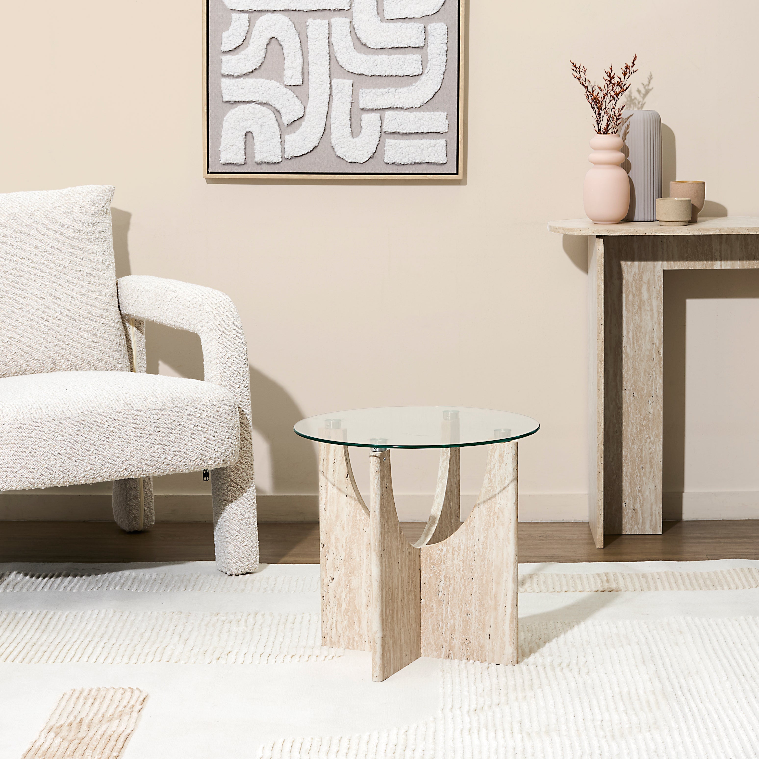 TABLE D APPOINT RONDE VERRE PIETRA D45CM