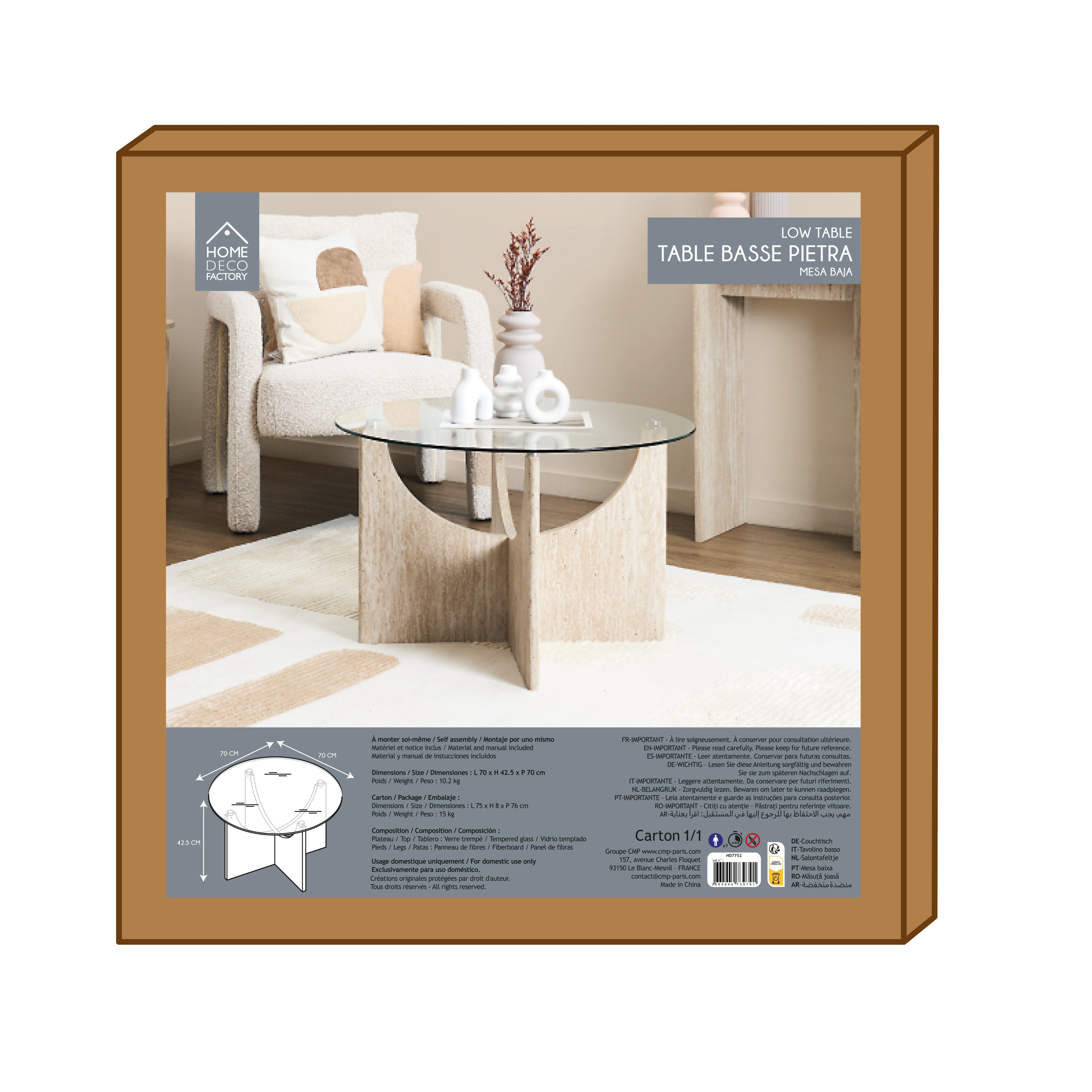 TABLE BASSE RONDE VERRE PIETRA D70CM