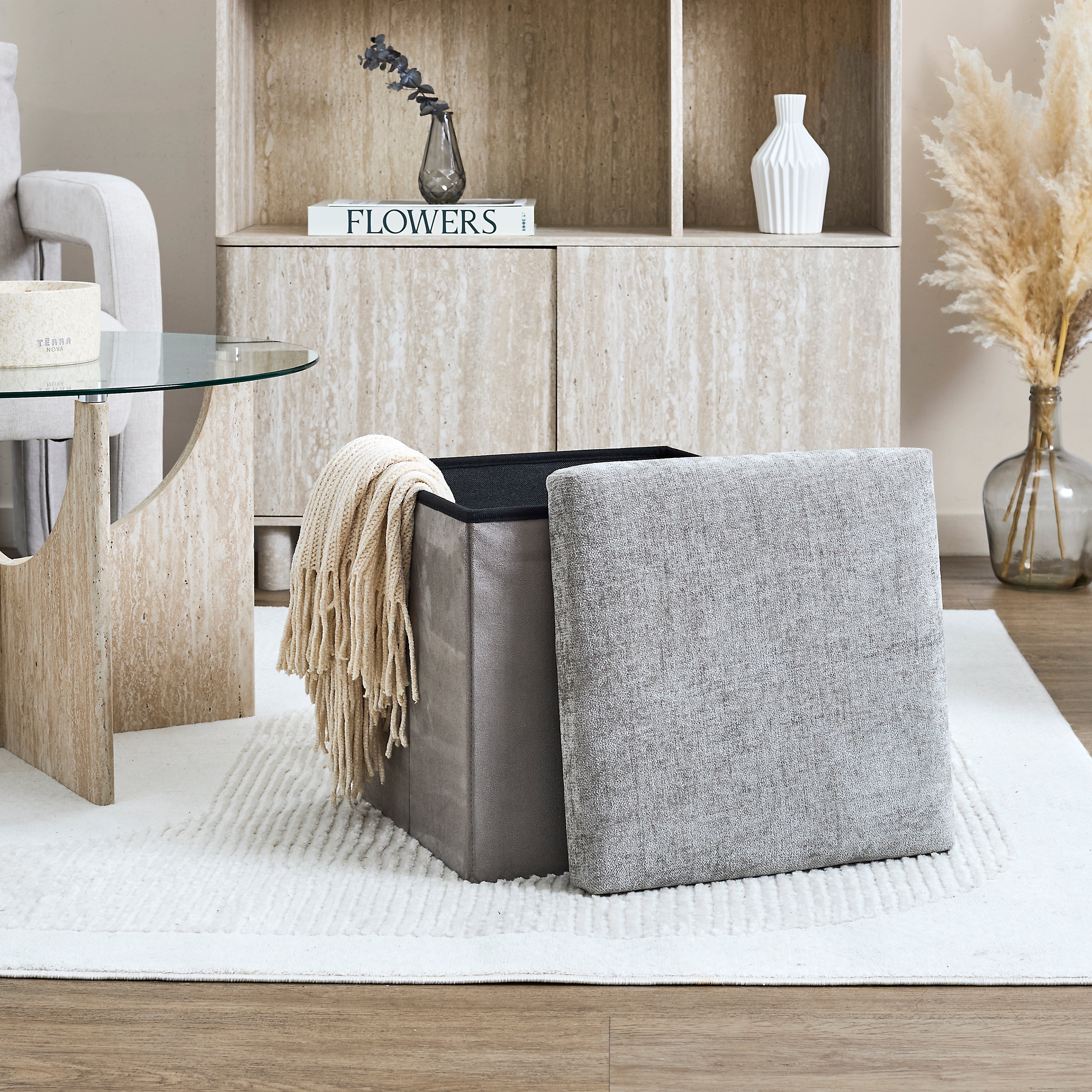 COFFRE POUF PLIABLE EMILIA TAUPE