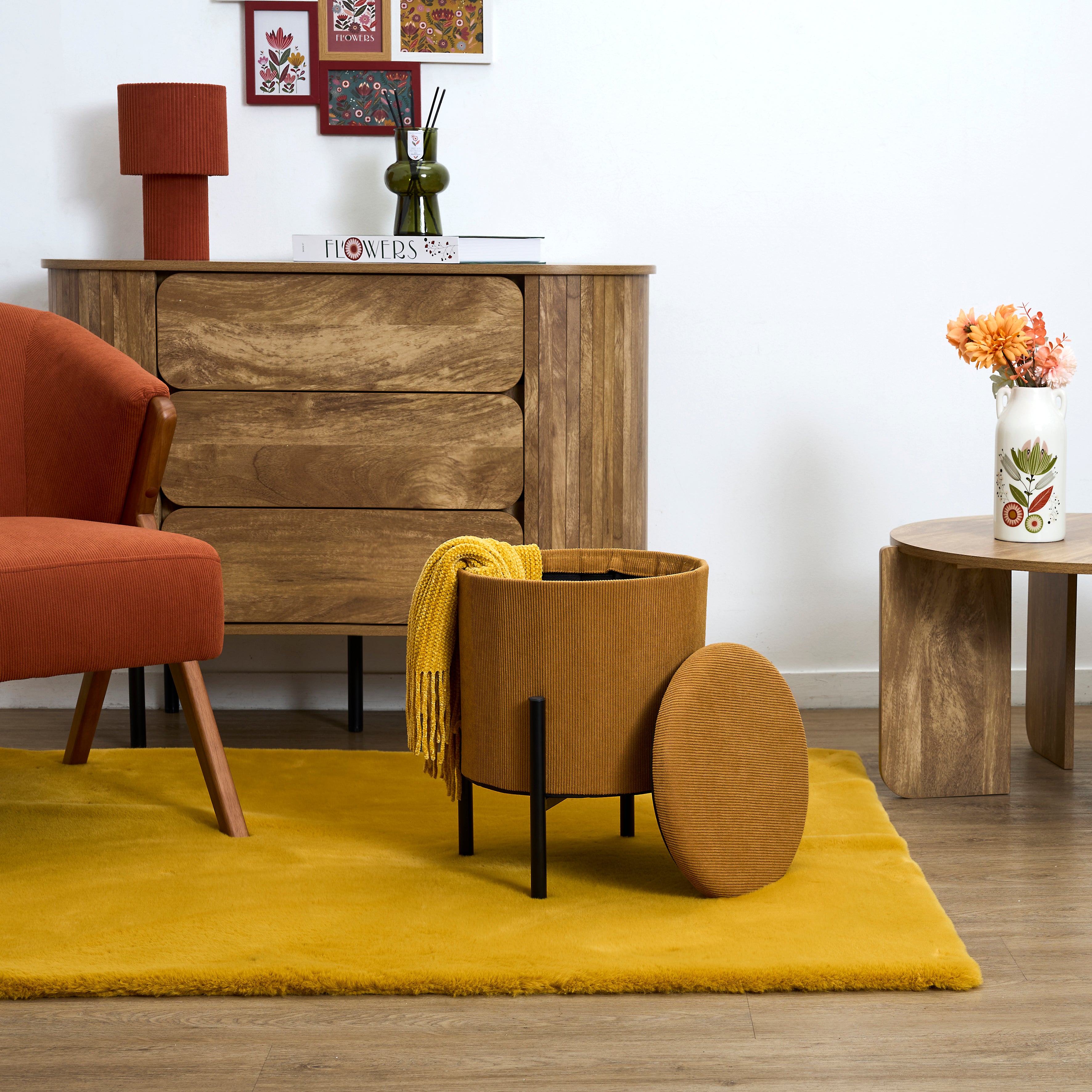 POUF RANGEMENT COTELE JULES JAUNE - LOT DE 4