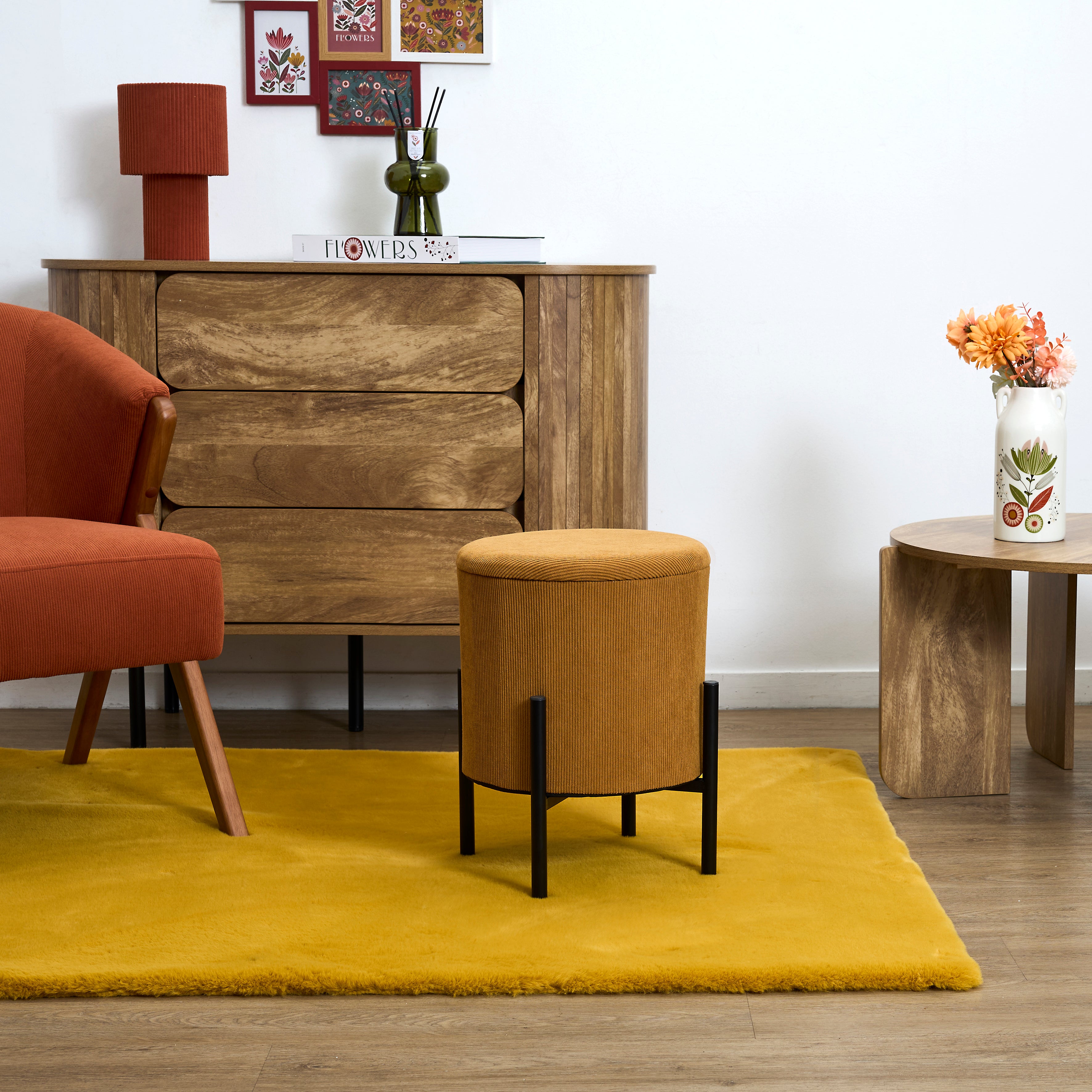 POUF RANGEMENT COTELE JULES JAUNE - LOT DE 4