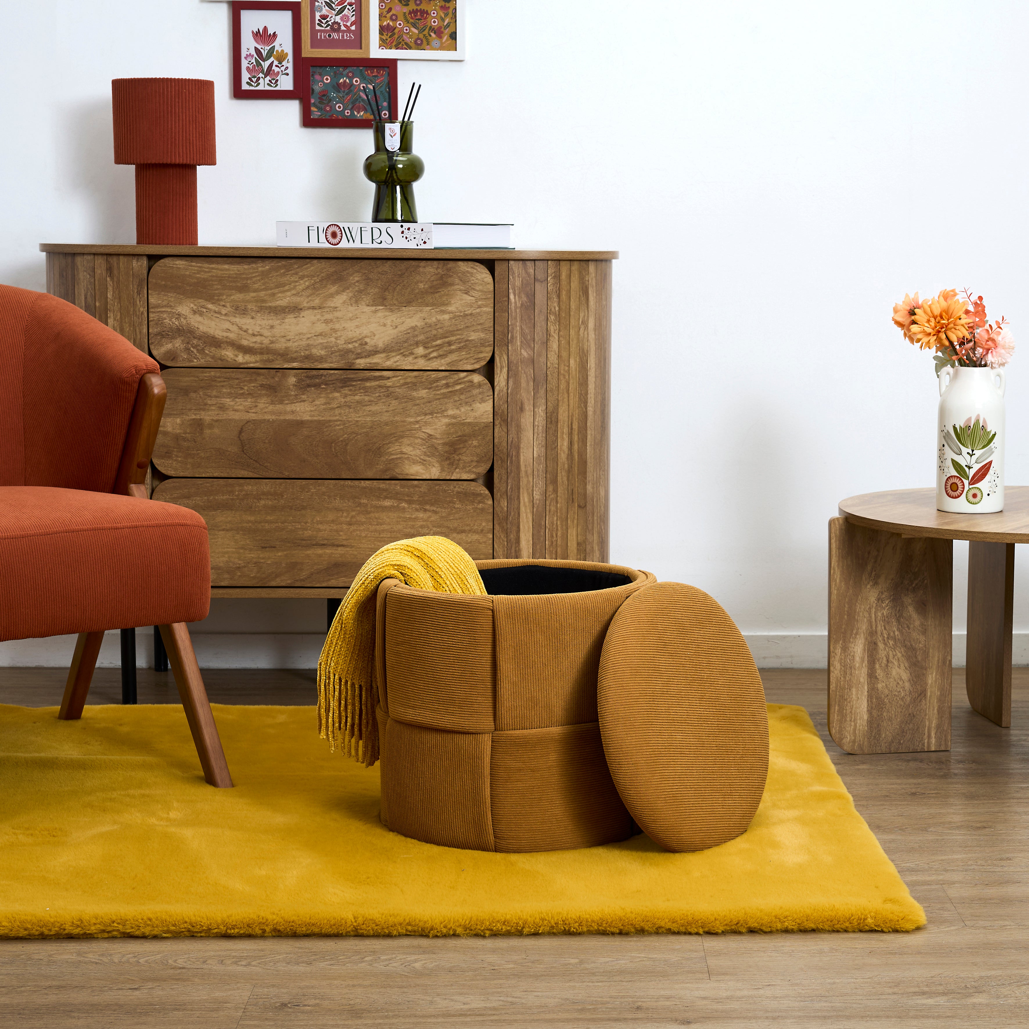 POUF RANGEMENT TRESSE COTELE JULES JAUNE