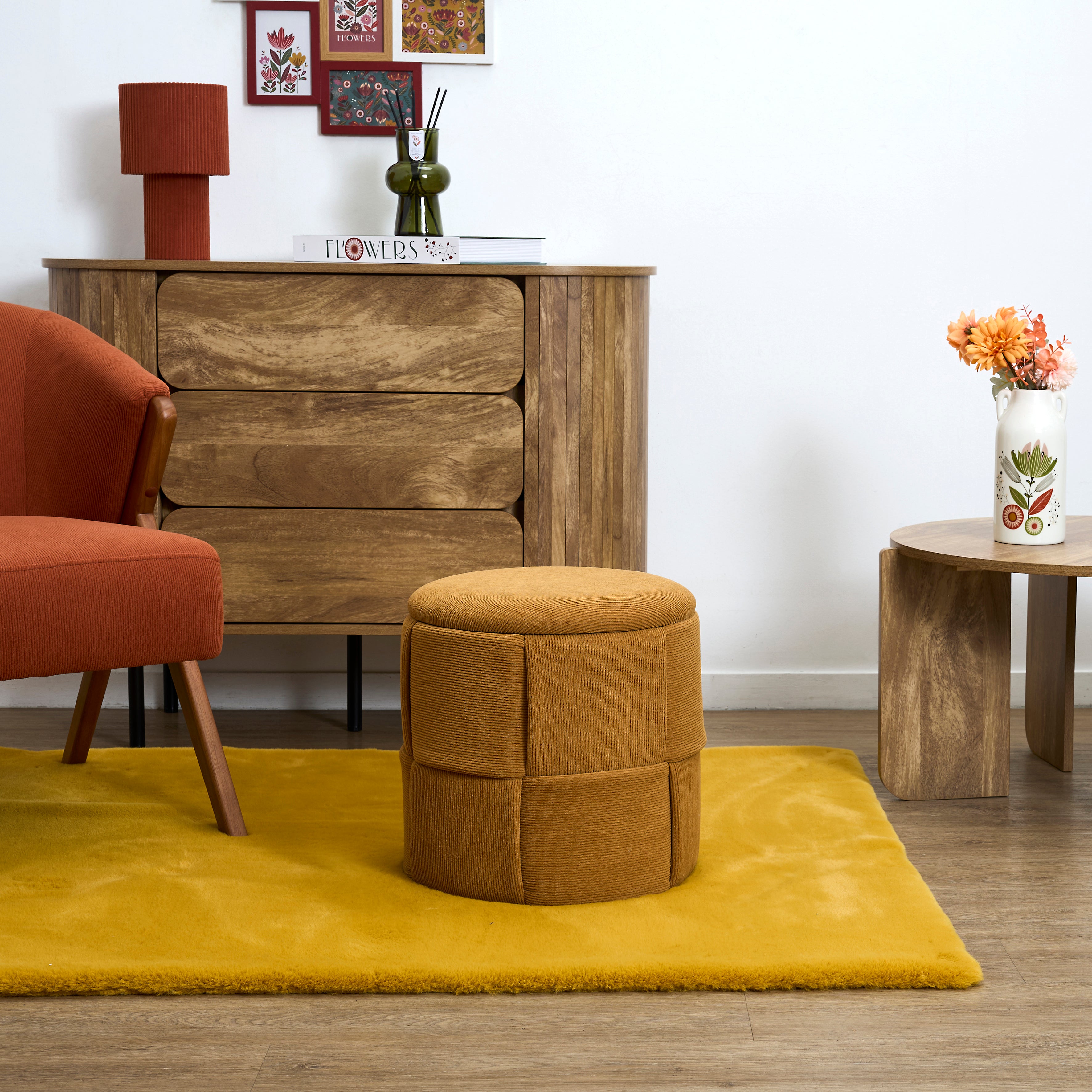 POUF RANGEMENT TRESSE COTELE JULES JAUNE