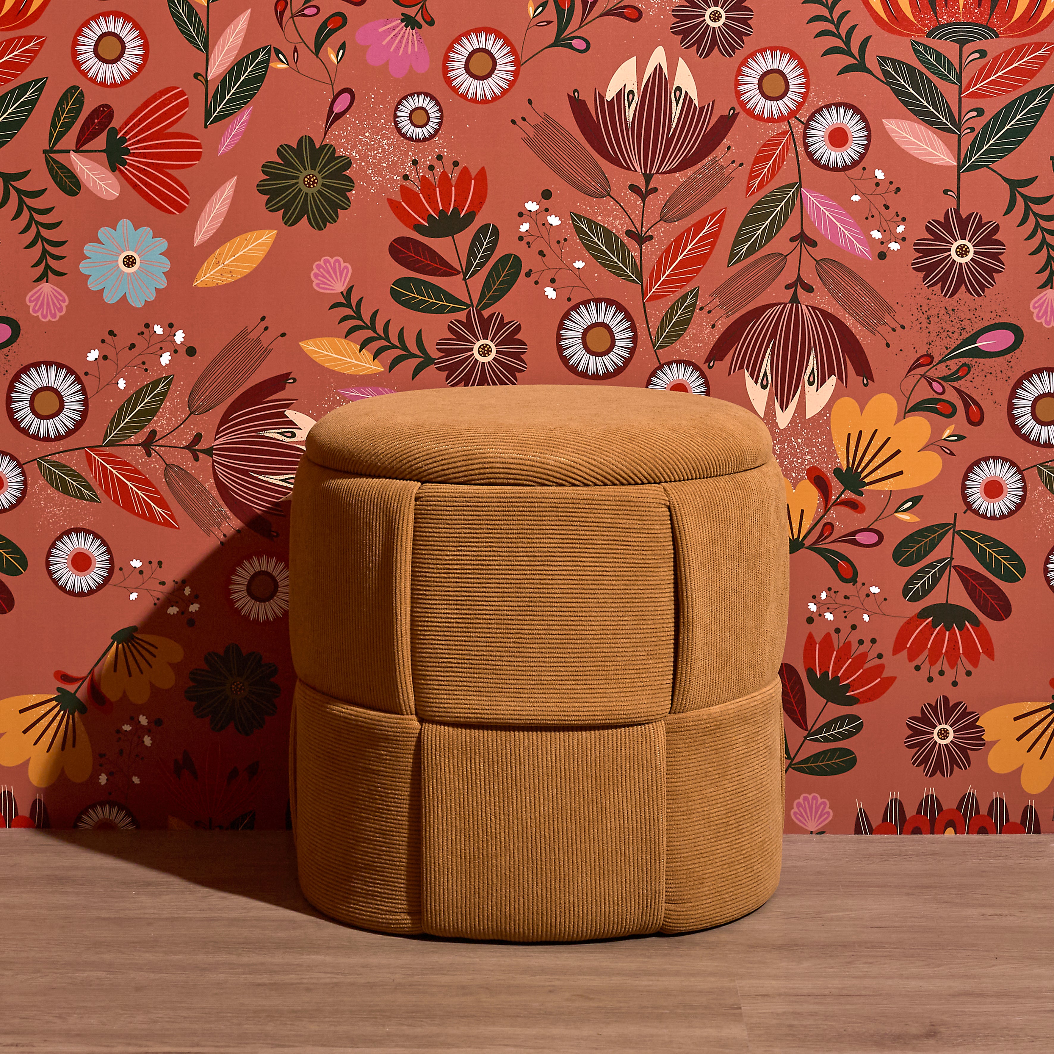 POUF RANGEMENT TRESSE COTELE JULES JAUNE