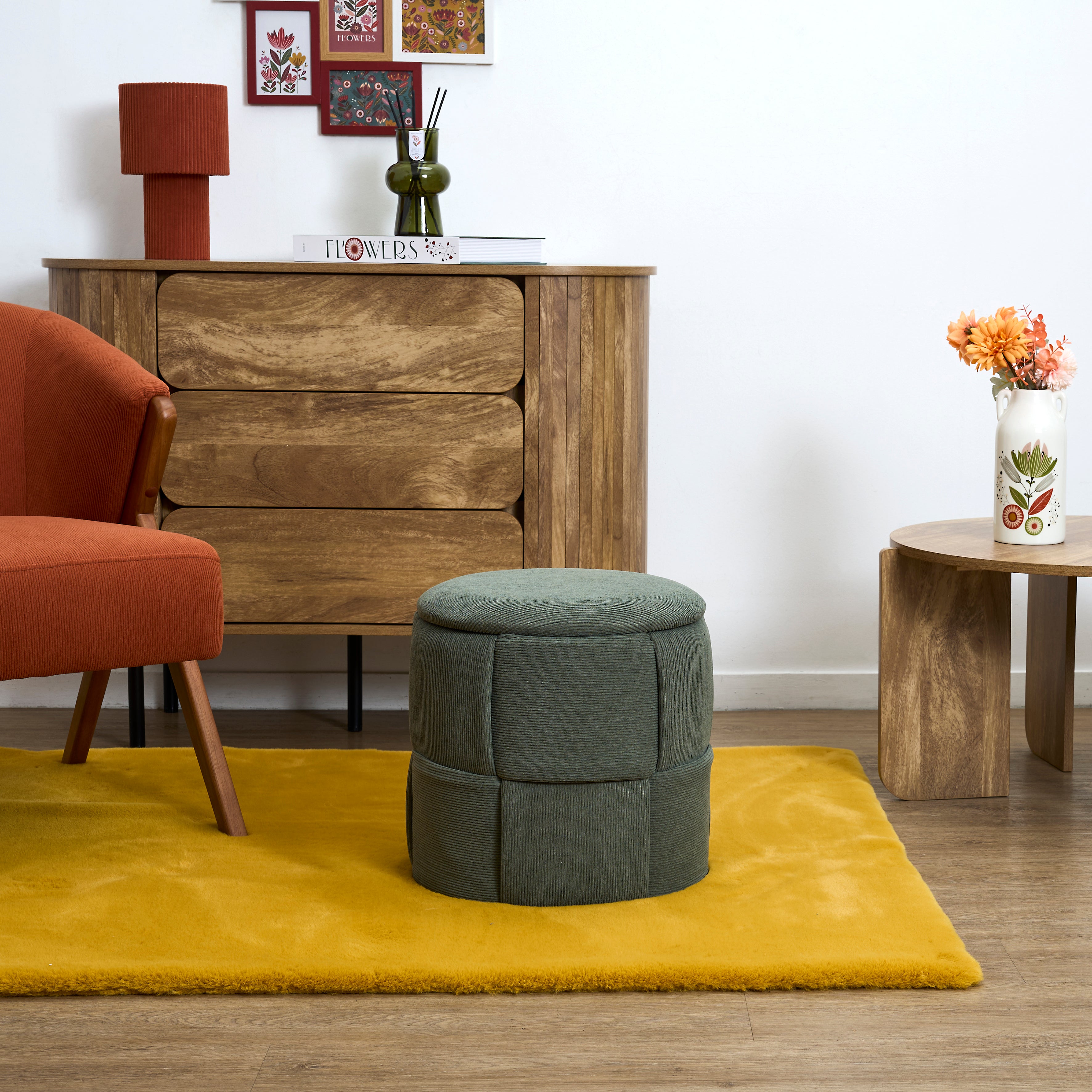 POUF RANGEMENT TRESSE COTELE JULES VERT