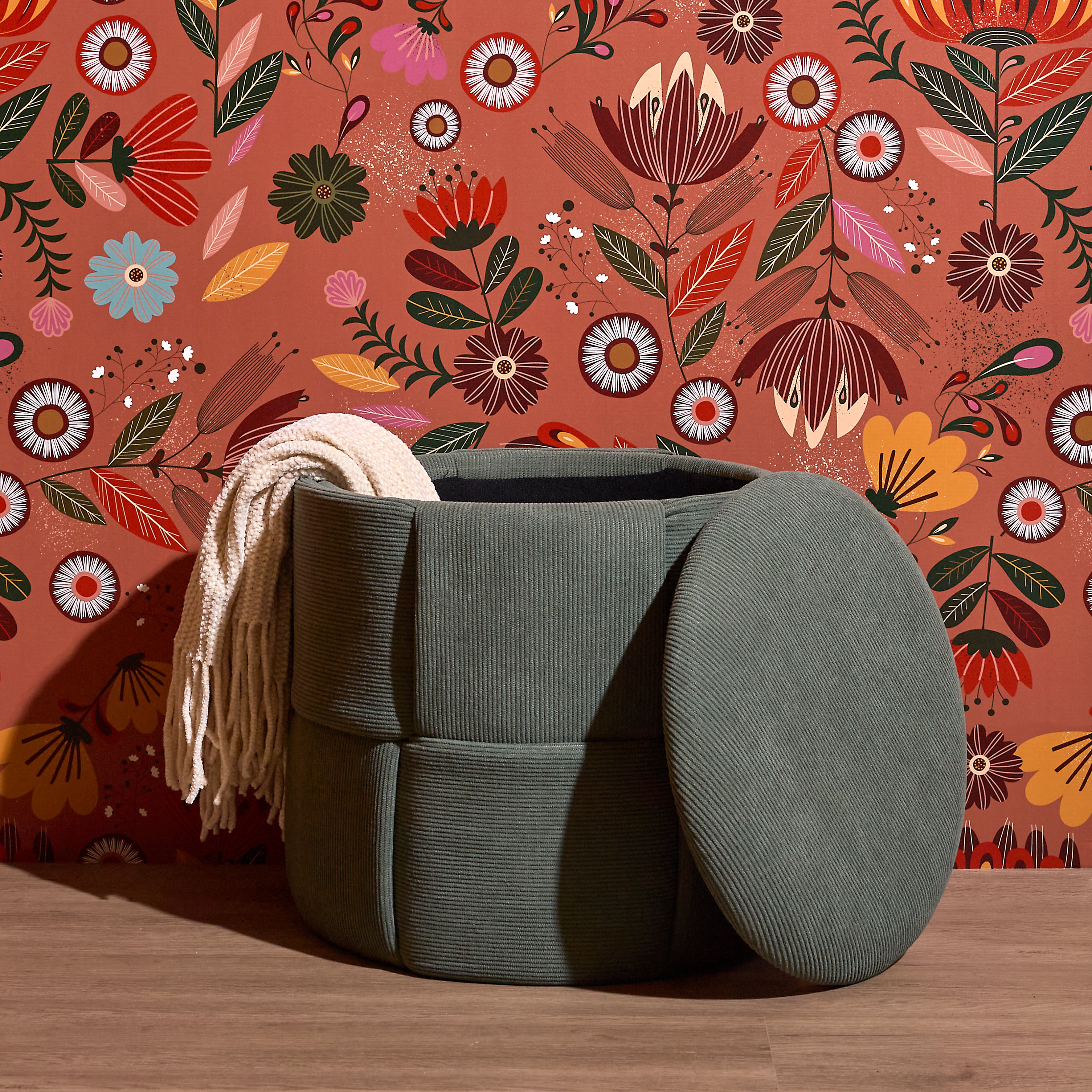 POUF RANGEMENT TRESSE COTELE JULES VERT