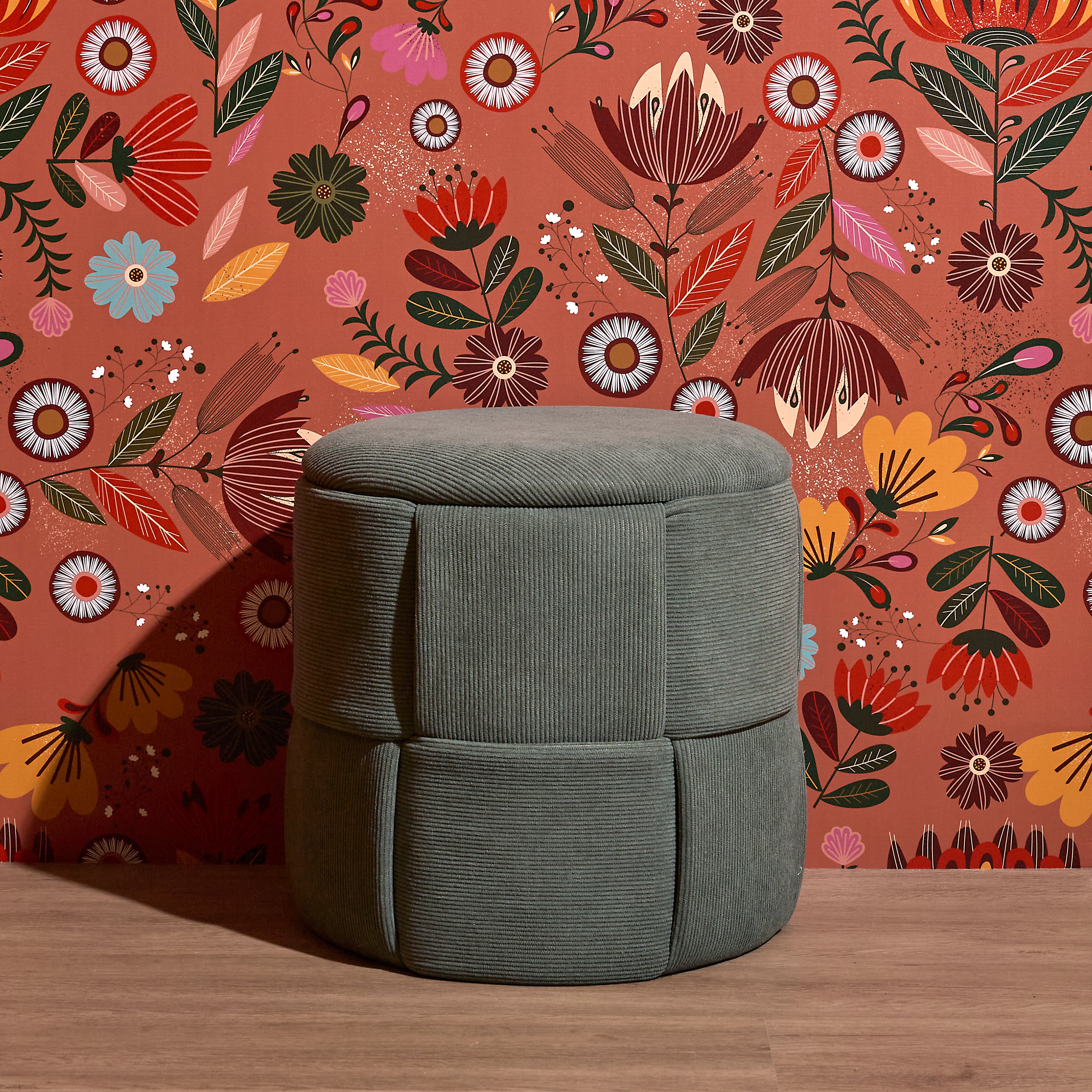 POUF RANGEMENT TRESSE COTELE JULES VERT