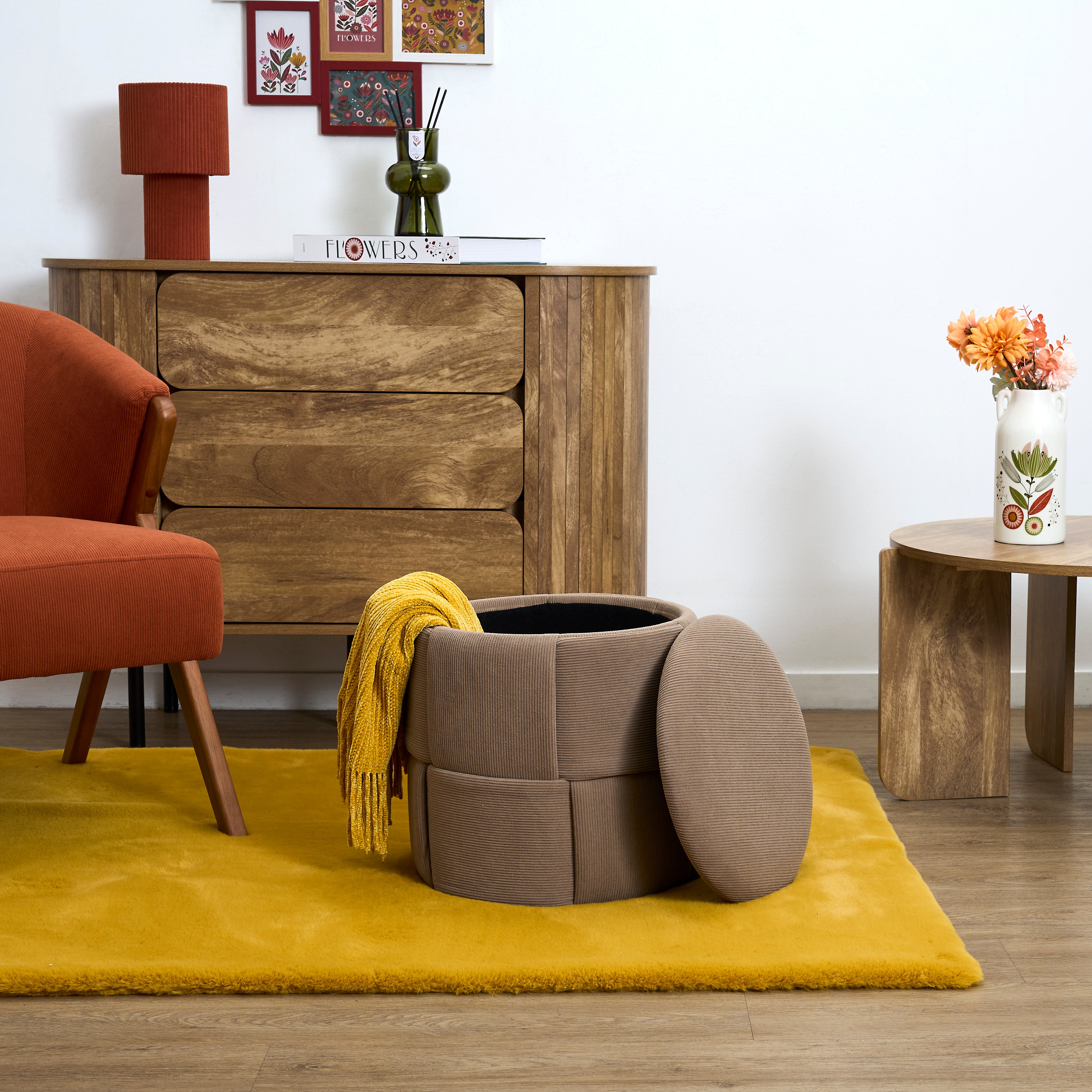 POUF RANGEMENT TRESSE COTELE JULES TAUPE