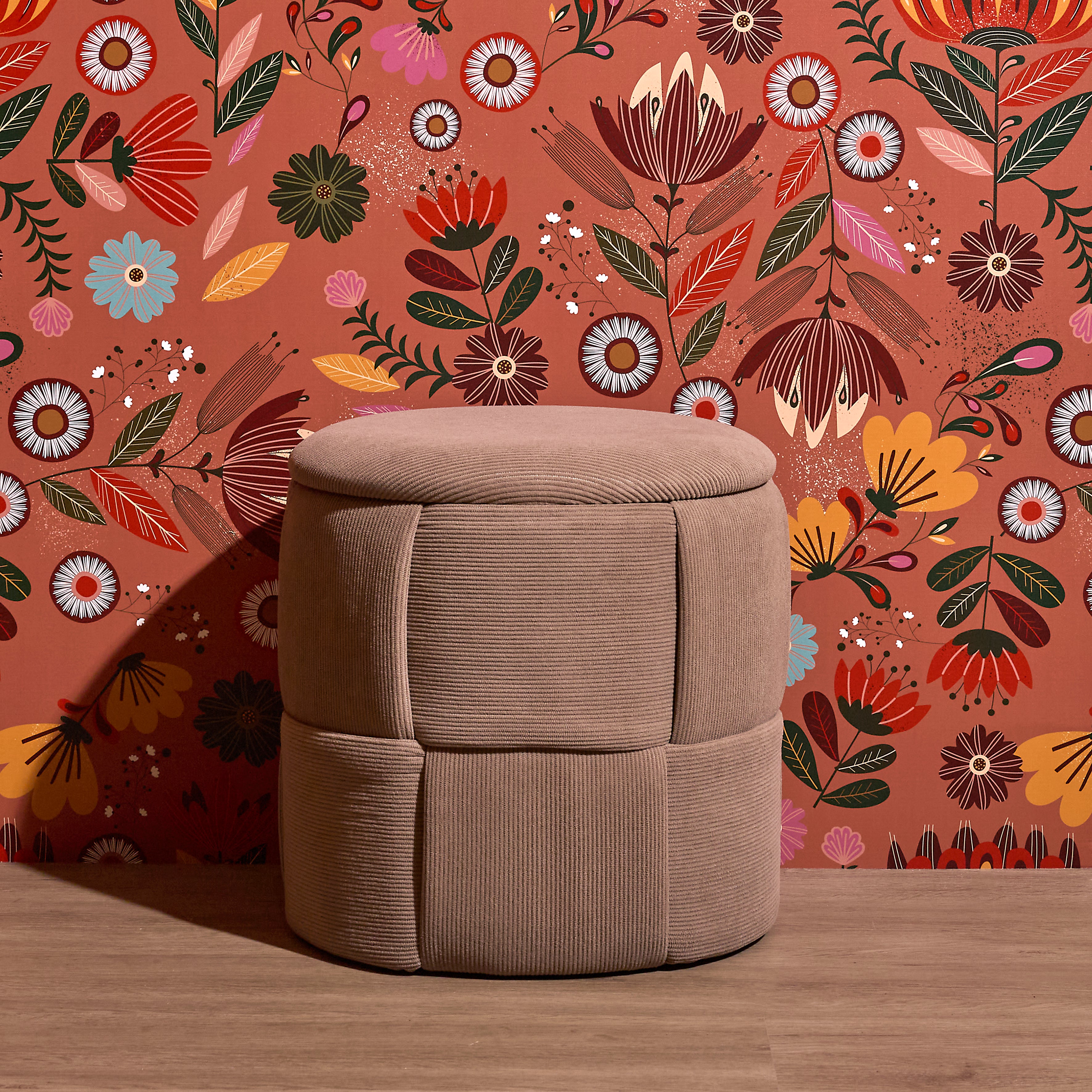 POUF RANGEMENT TRESSE COTELE JULES TAUPE