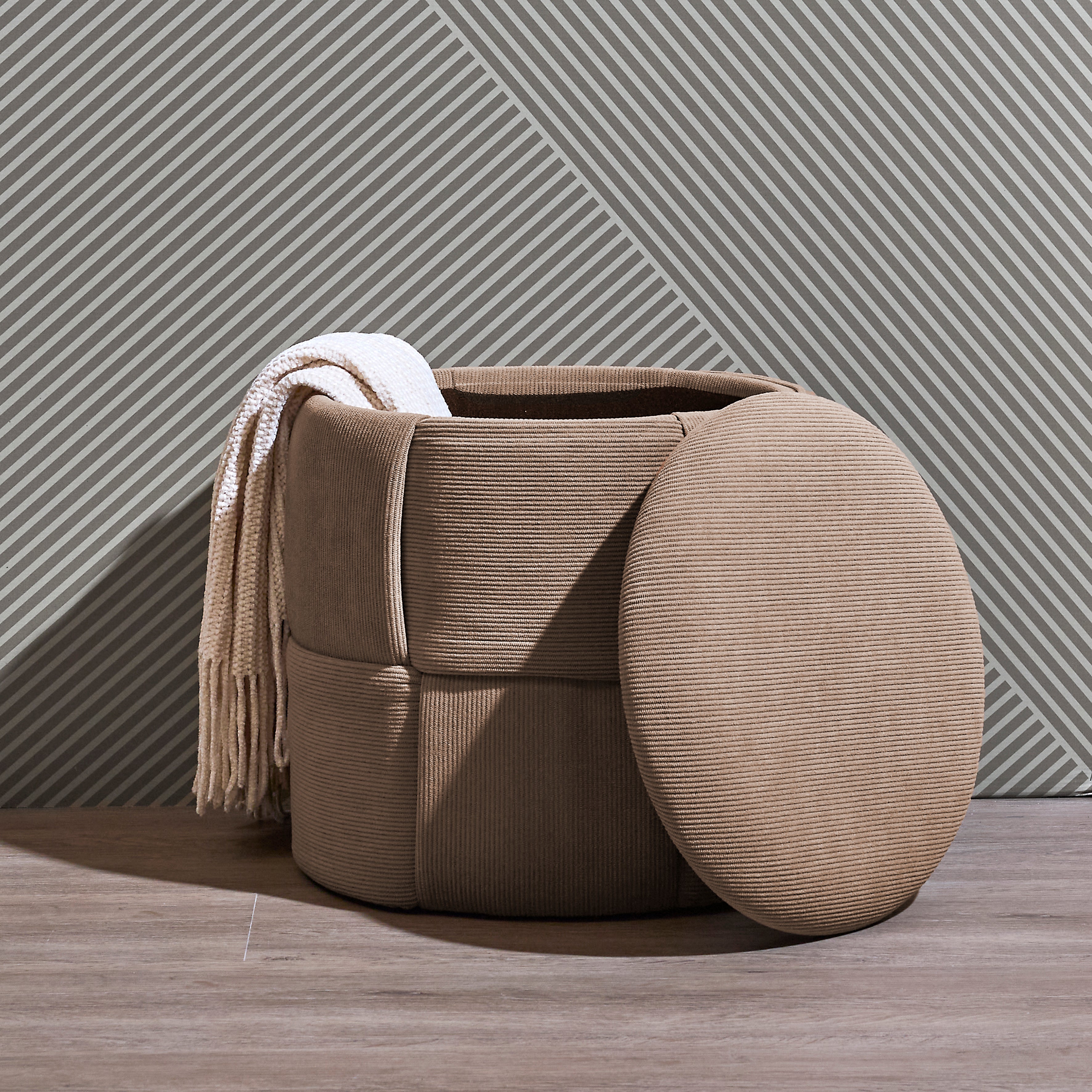 POUF RANGEMENT TRESSE COTELE JULES TAUPE