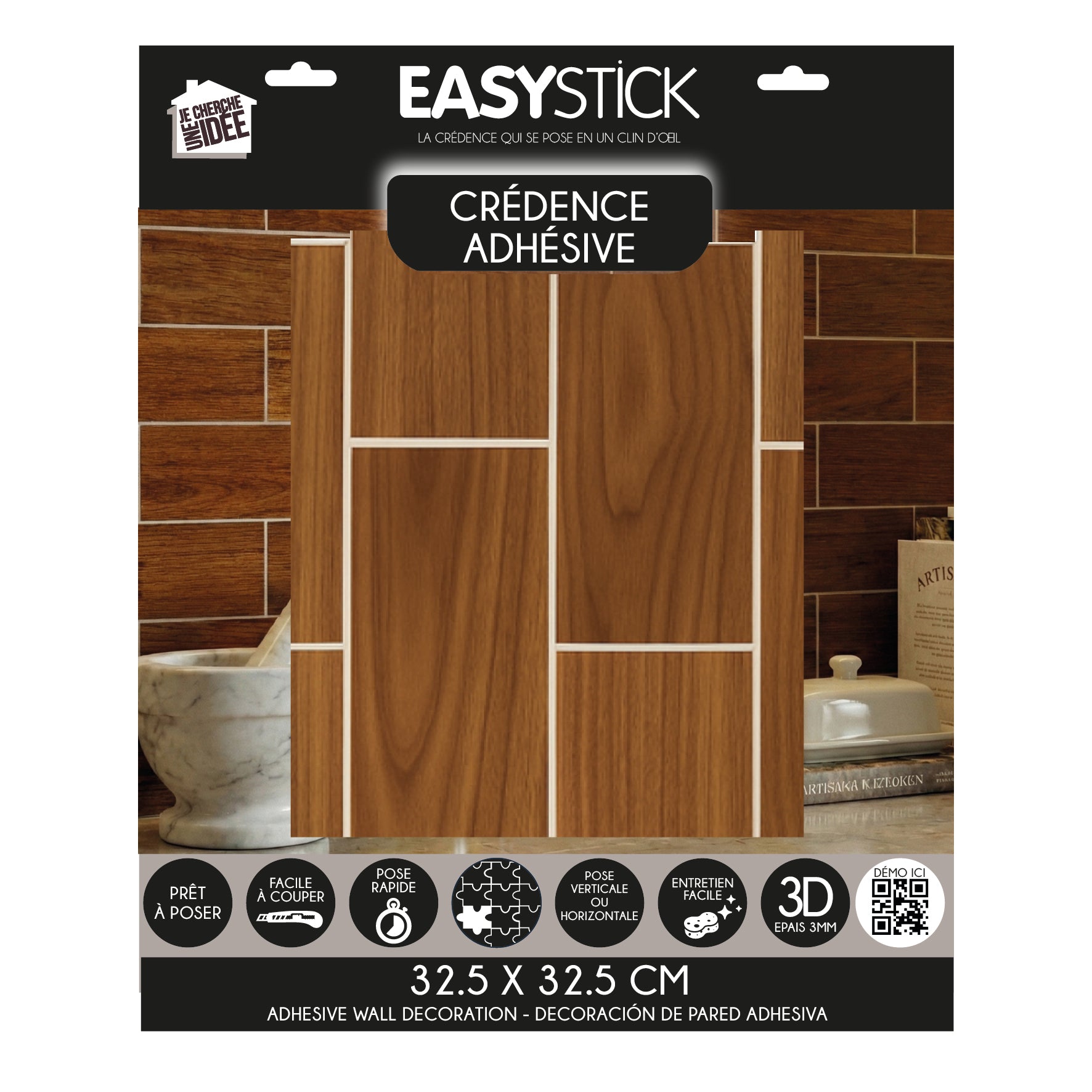 CREDENCE ADHESIVE RIGIDE RECTANGLE EFFET NOYER