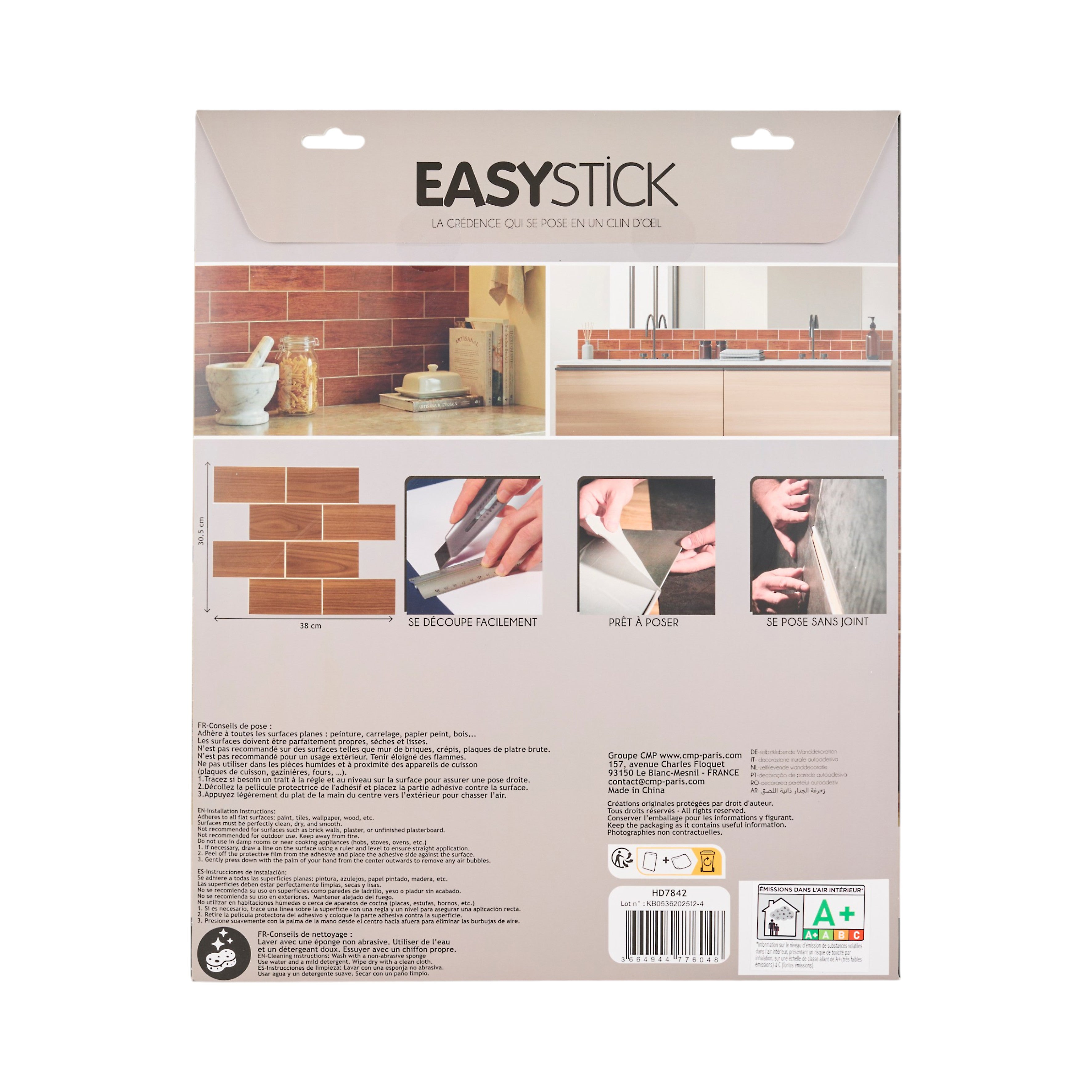 CREDENCE ADHESIVE RIGIDE RECTANGLE EFFET NOYER