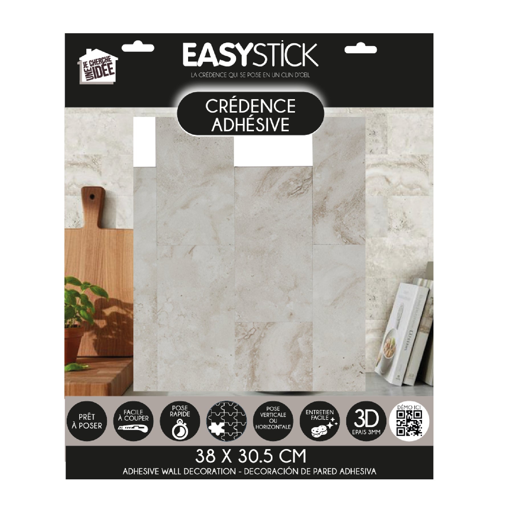 CREDENCE ADHESIVE RIGIDE RECTANGLE TRAVERTIN