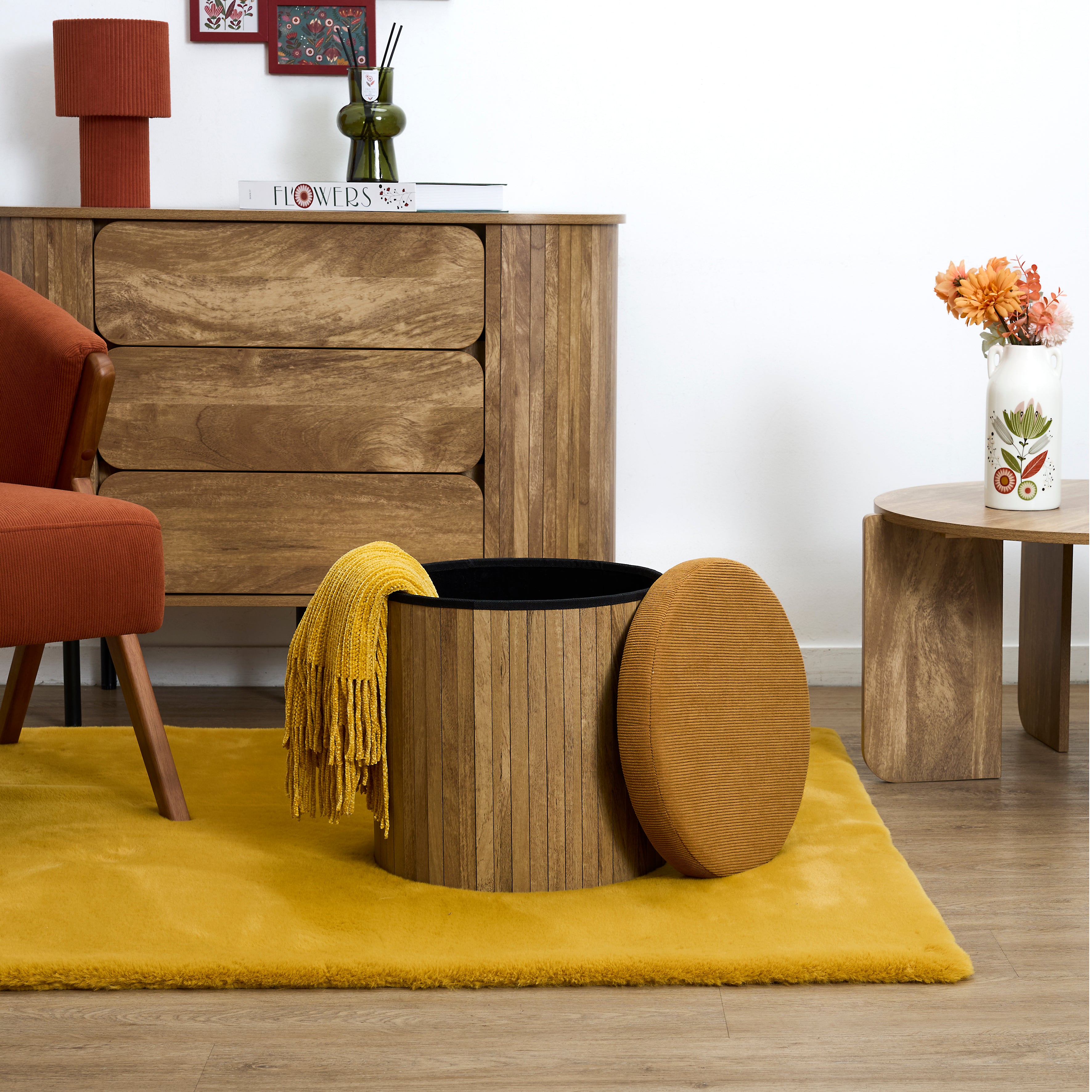 COFFRE POUF PLIABLE COTELE BOIS JULES JAUNE
