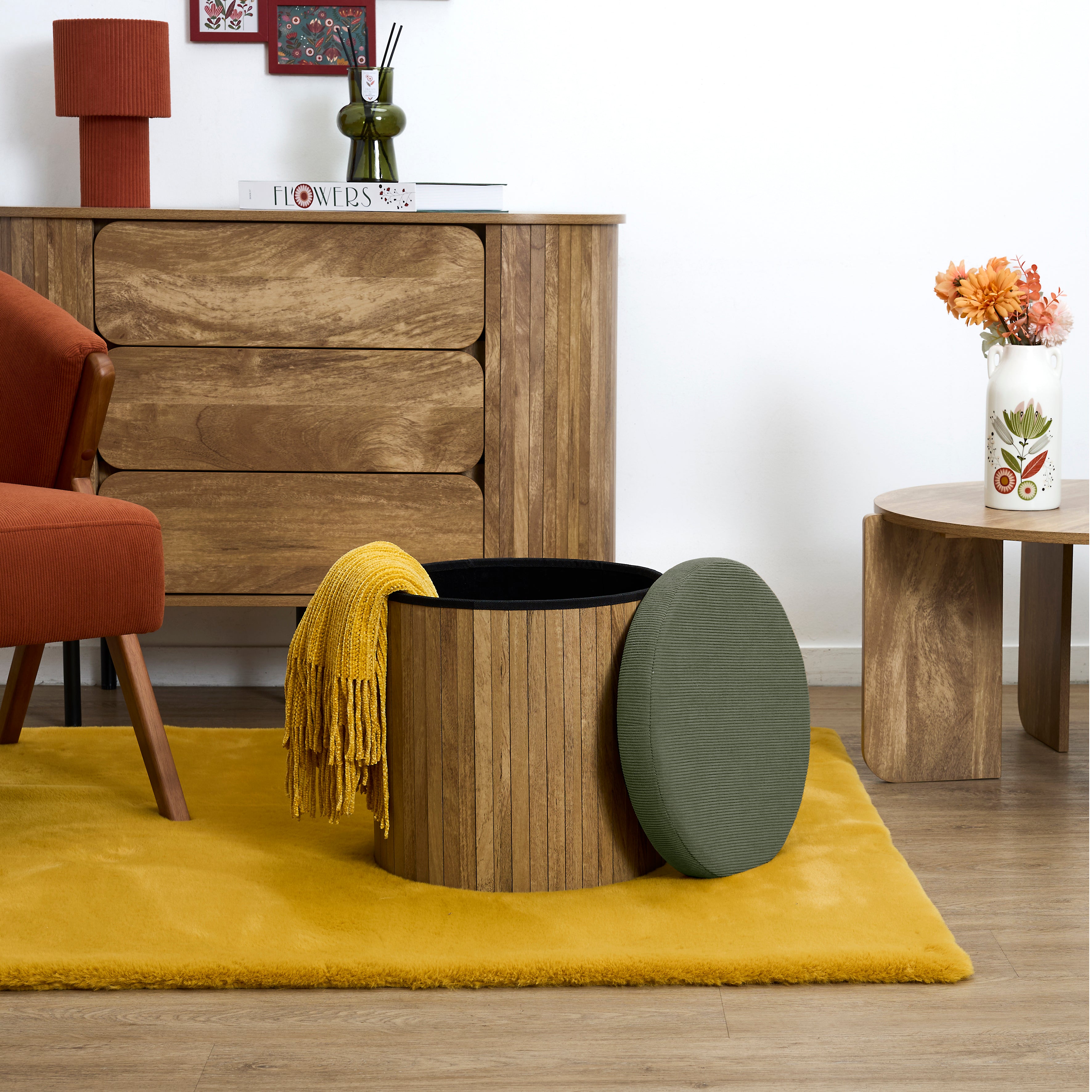COFFRE POUF PLIABLE COTELE BOIS JULES VERT