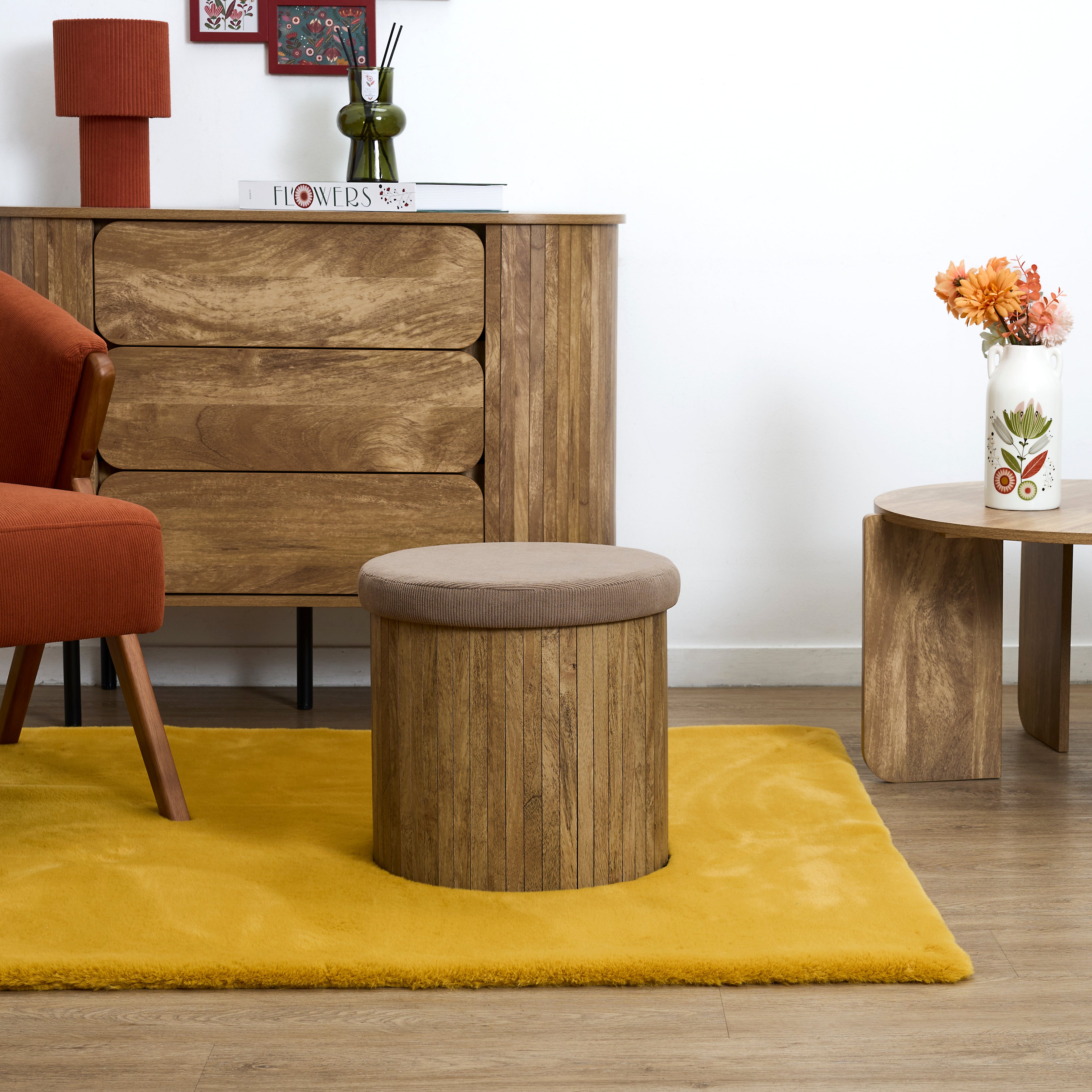 COFFRE POUF PLIABLE COTELE BOIS JULES TAUPE