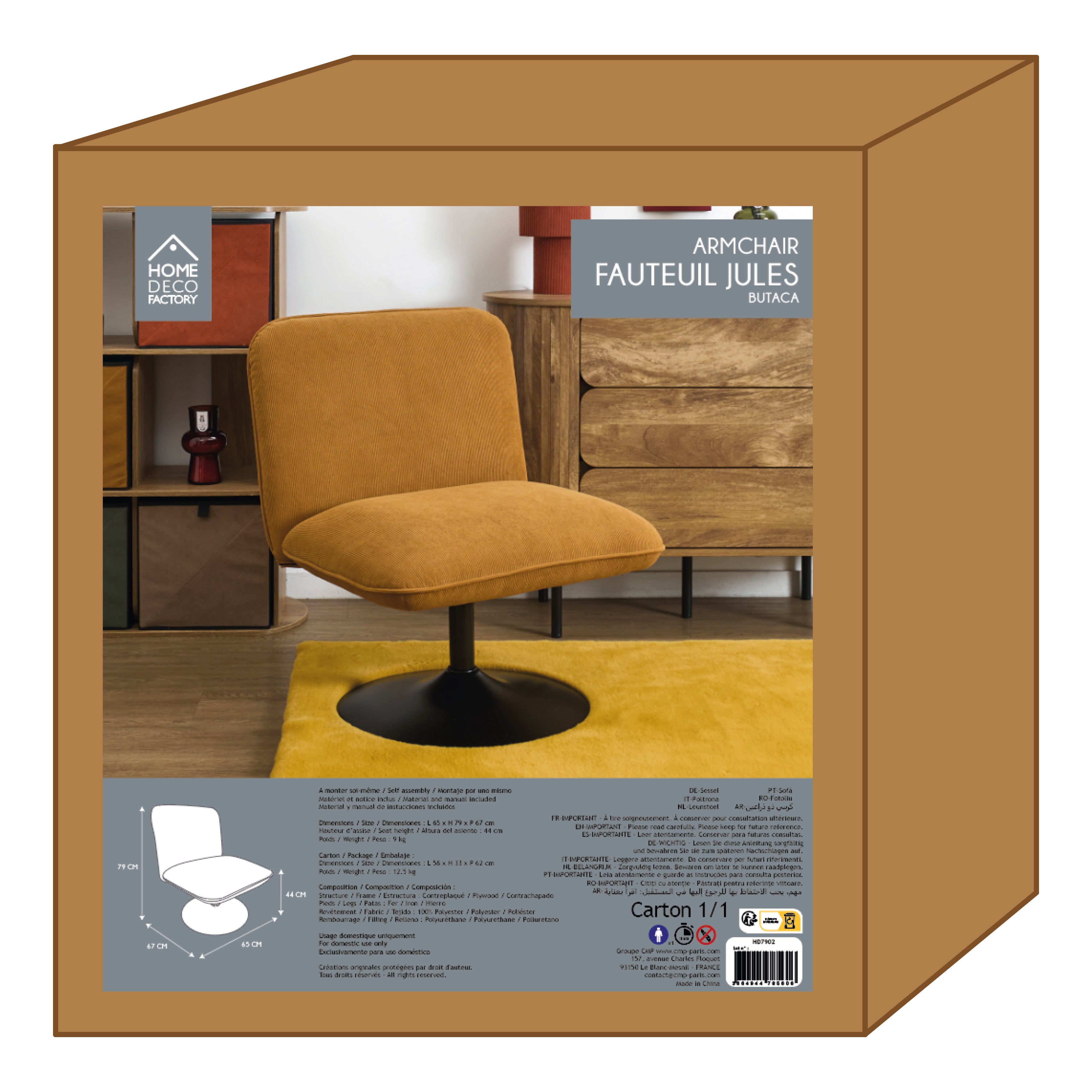 FAUTEUIL SALON PIVOTANT JULES JAUNE