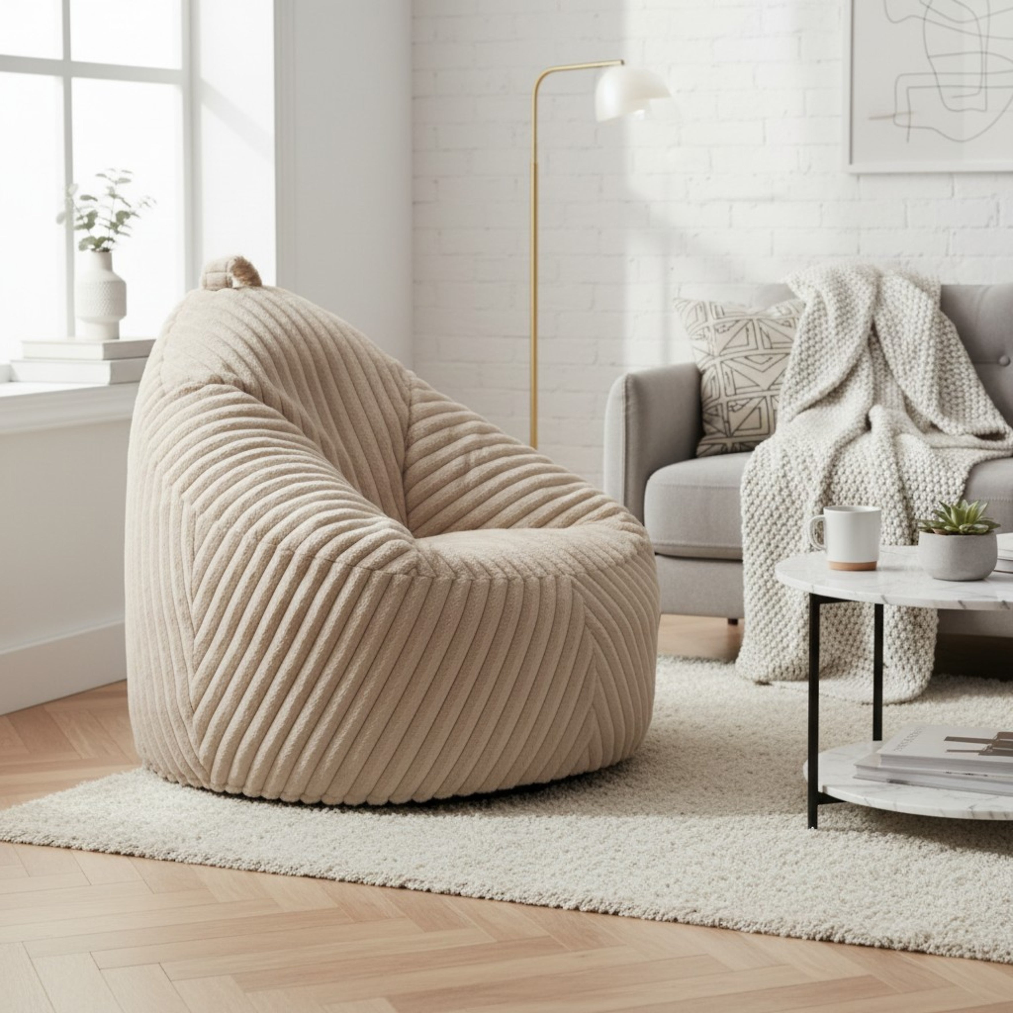 FAUTEUIL POIRE COMPRESSE FOURRURE COTELE BEIGE