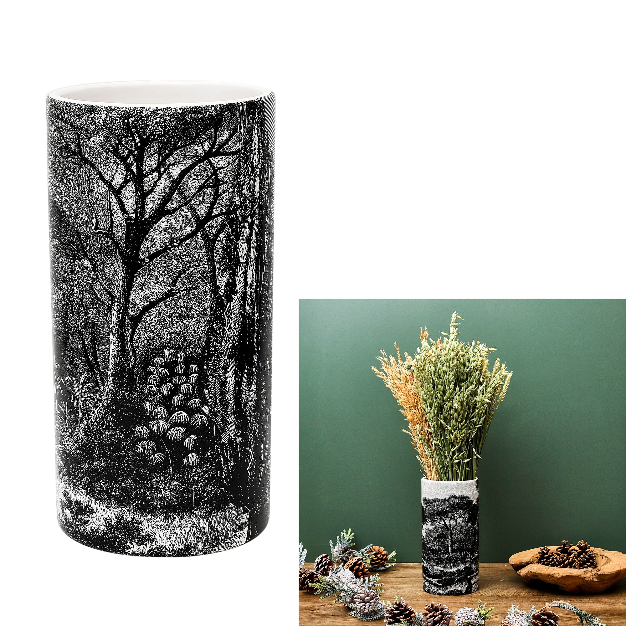 VASE CERAMIQUE CYLINDRE BLACK FOREST H25CM