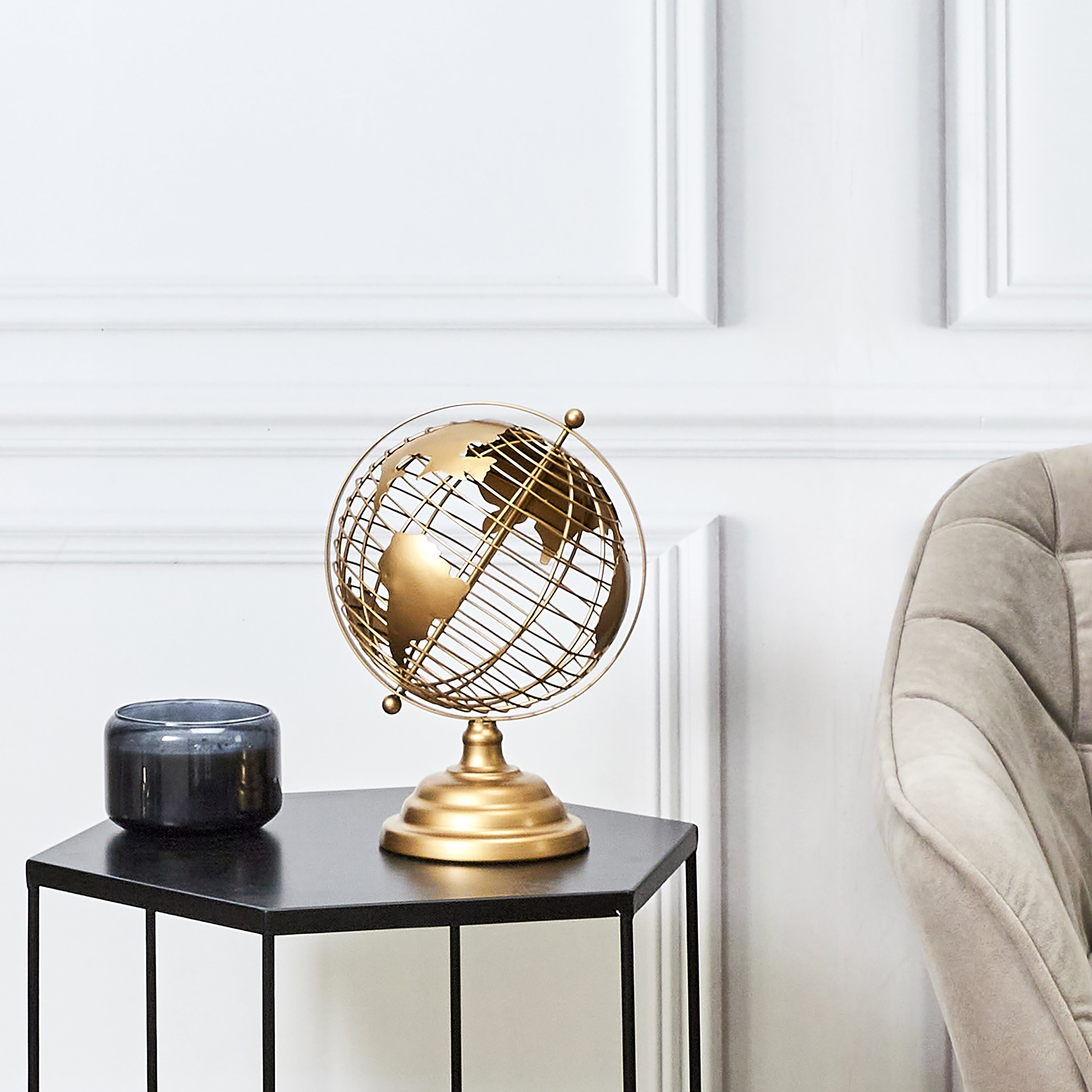 GLOBE TERRESTRE METAL DORE
