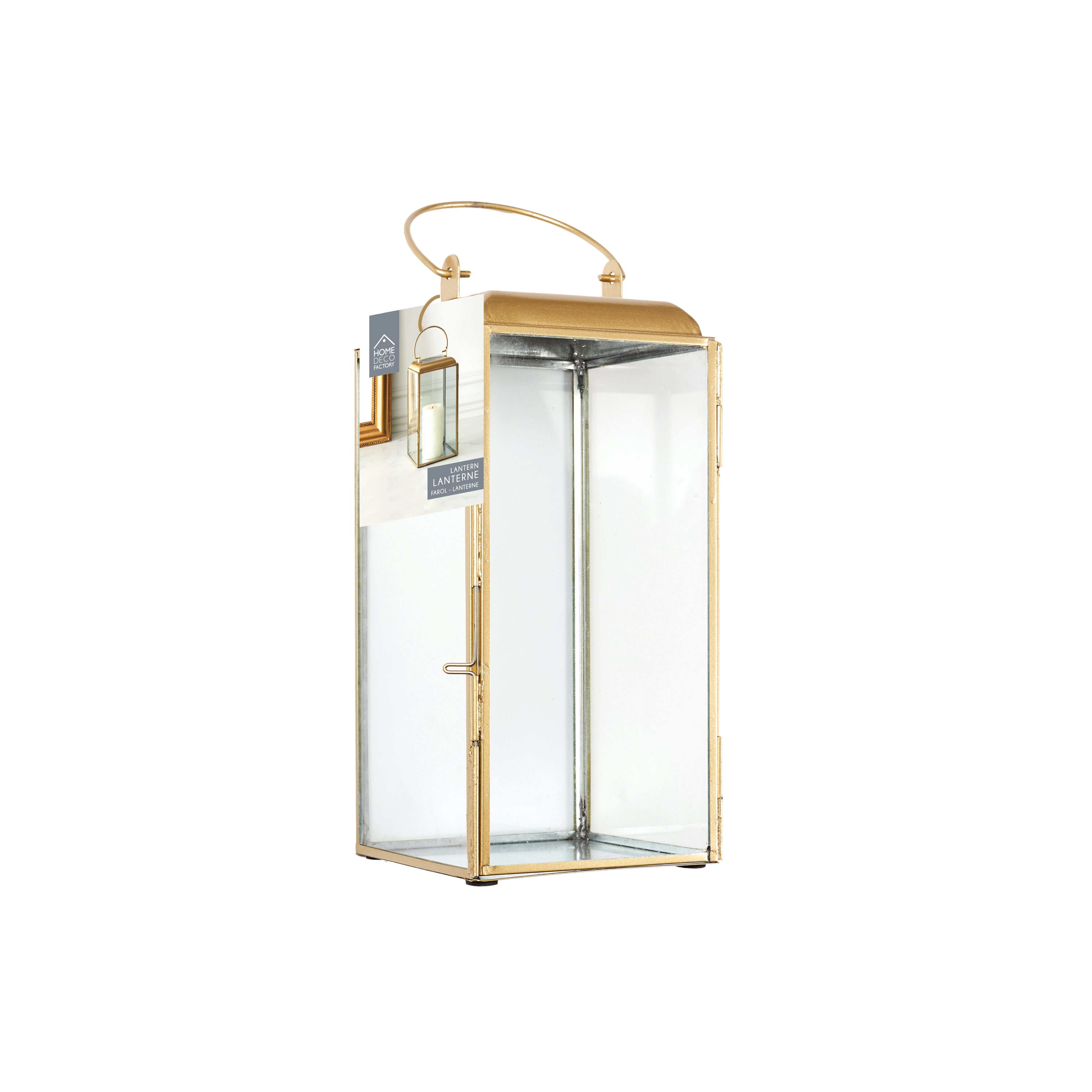 LANTERNE METAL DORE ET VERRE H30CM
