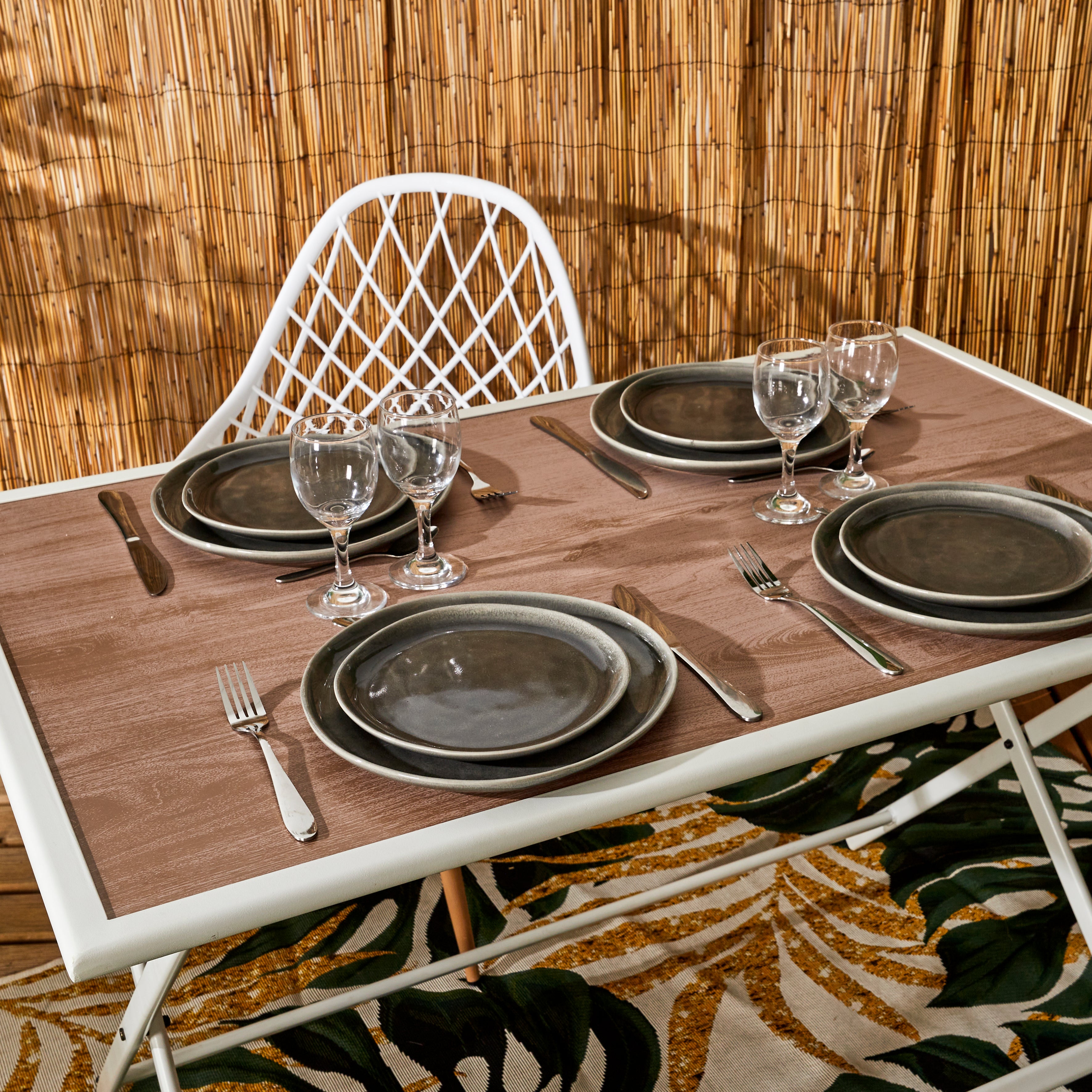 TABLE METAL BLANC EFFET BOIS BARCELONE 110X70