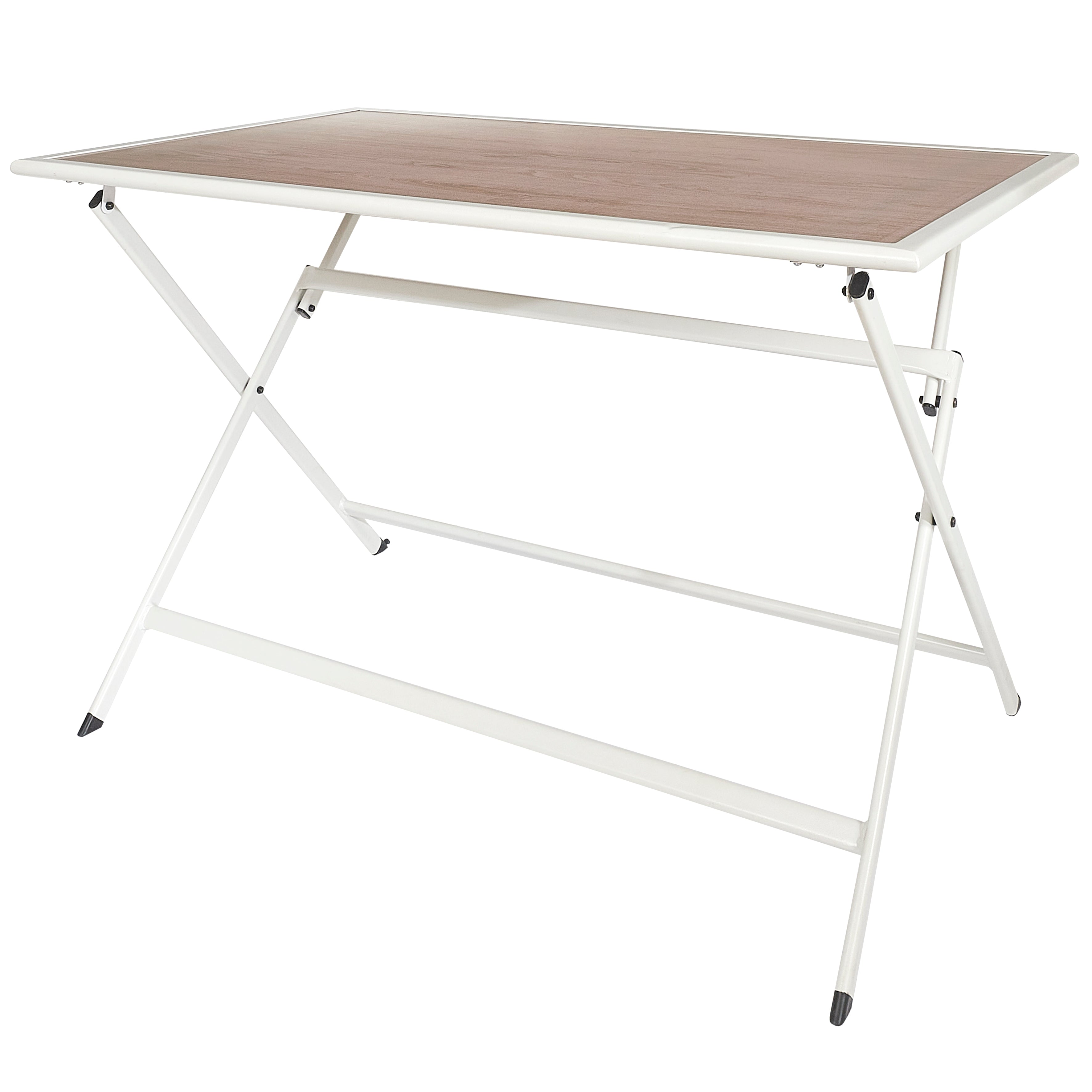 TABLE METAL BLANC EFFET BOIS BARCELONE 110X70