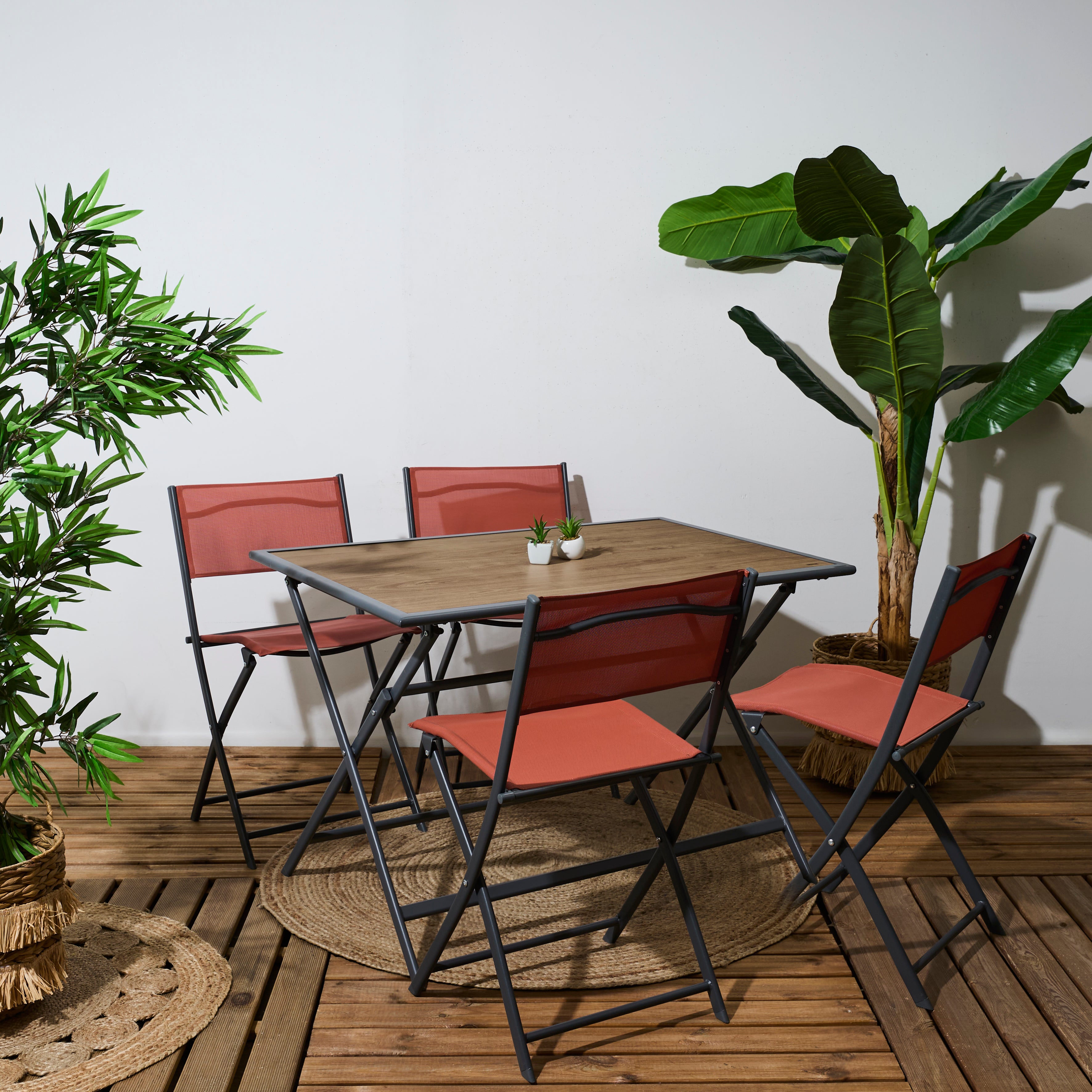 TABLE METAL GRIS EFFET BOIS BARCELONE 110X70CM
