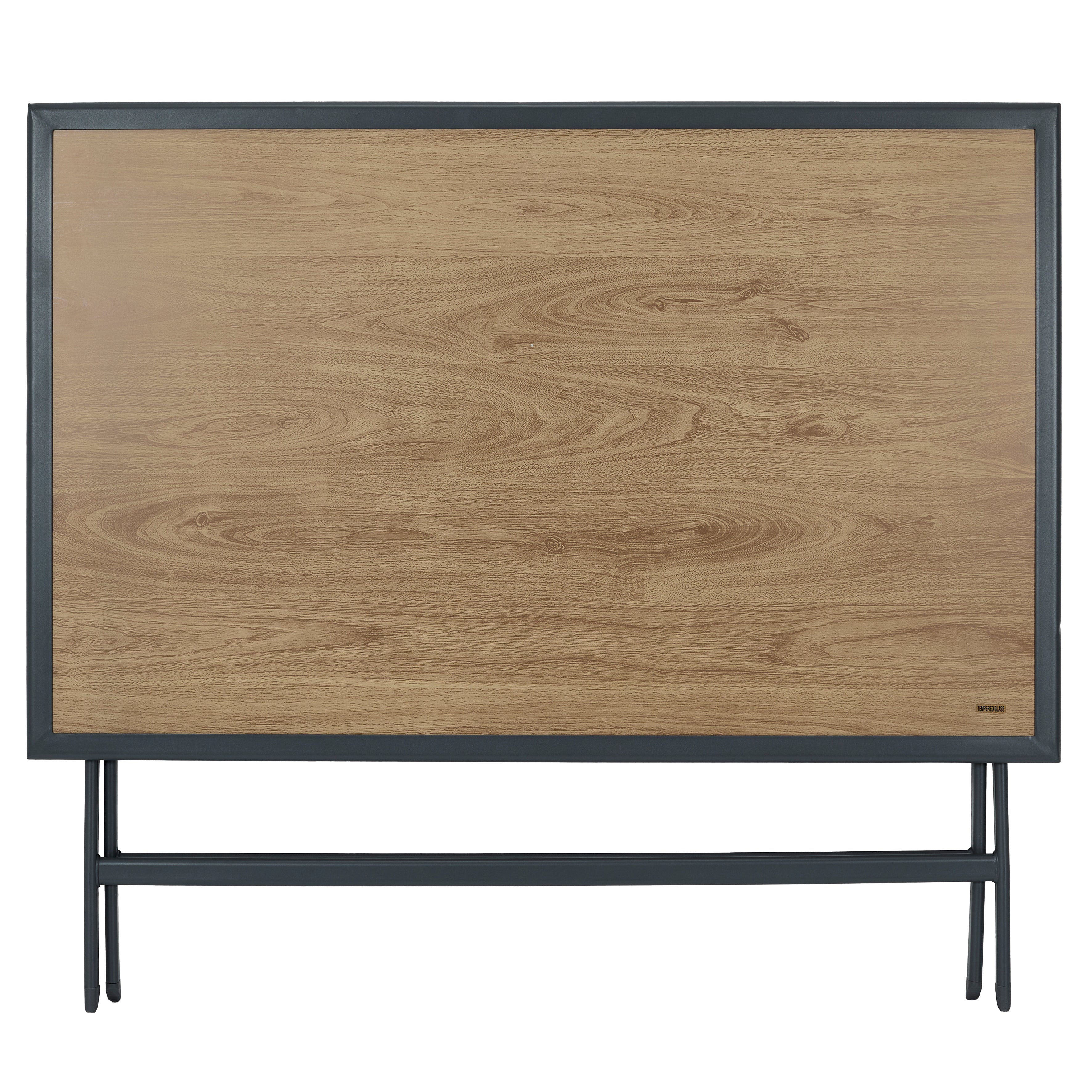 TABLE METAL GRIS EFFET BOIS BARCELONE 110X70CM
