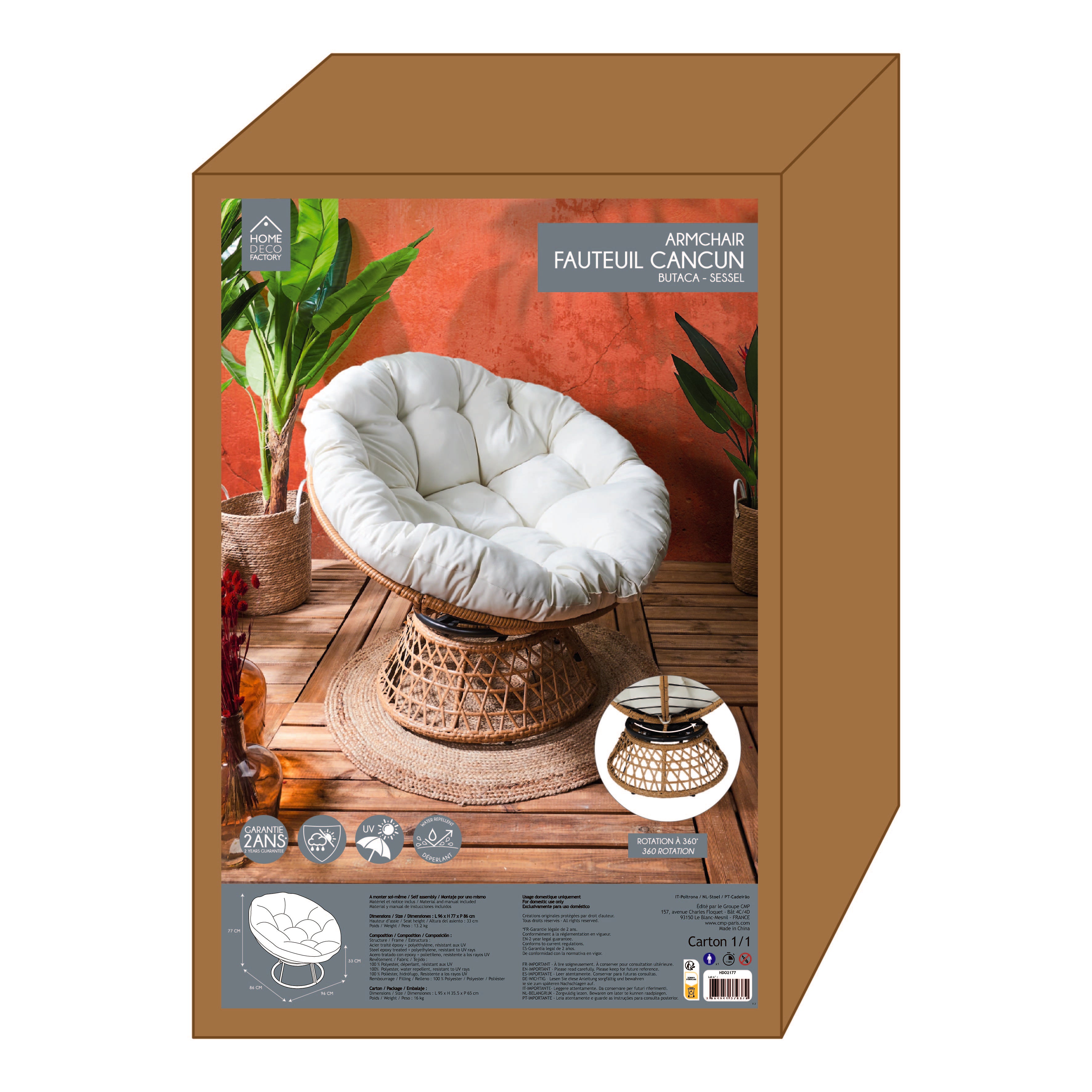 FAUTEUIL CANCUN COUSSIN BLANC