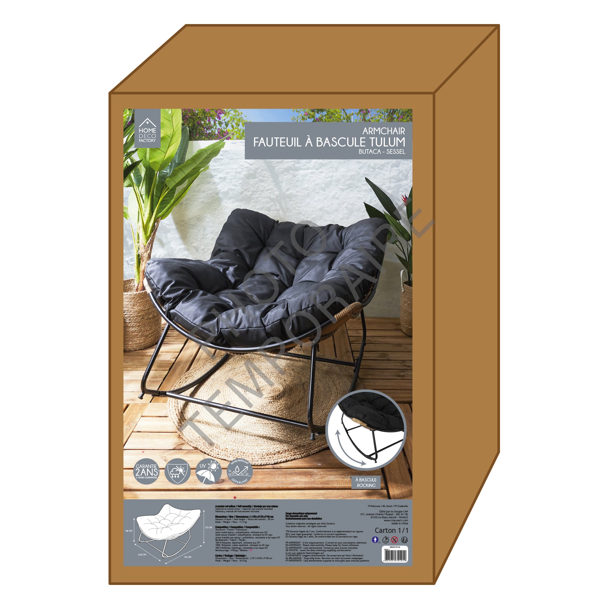 FAUTEUIL A BASCULE TULUM COUSSIN NOIR