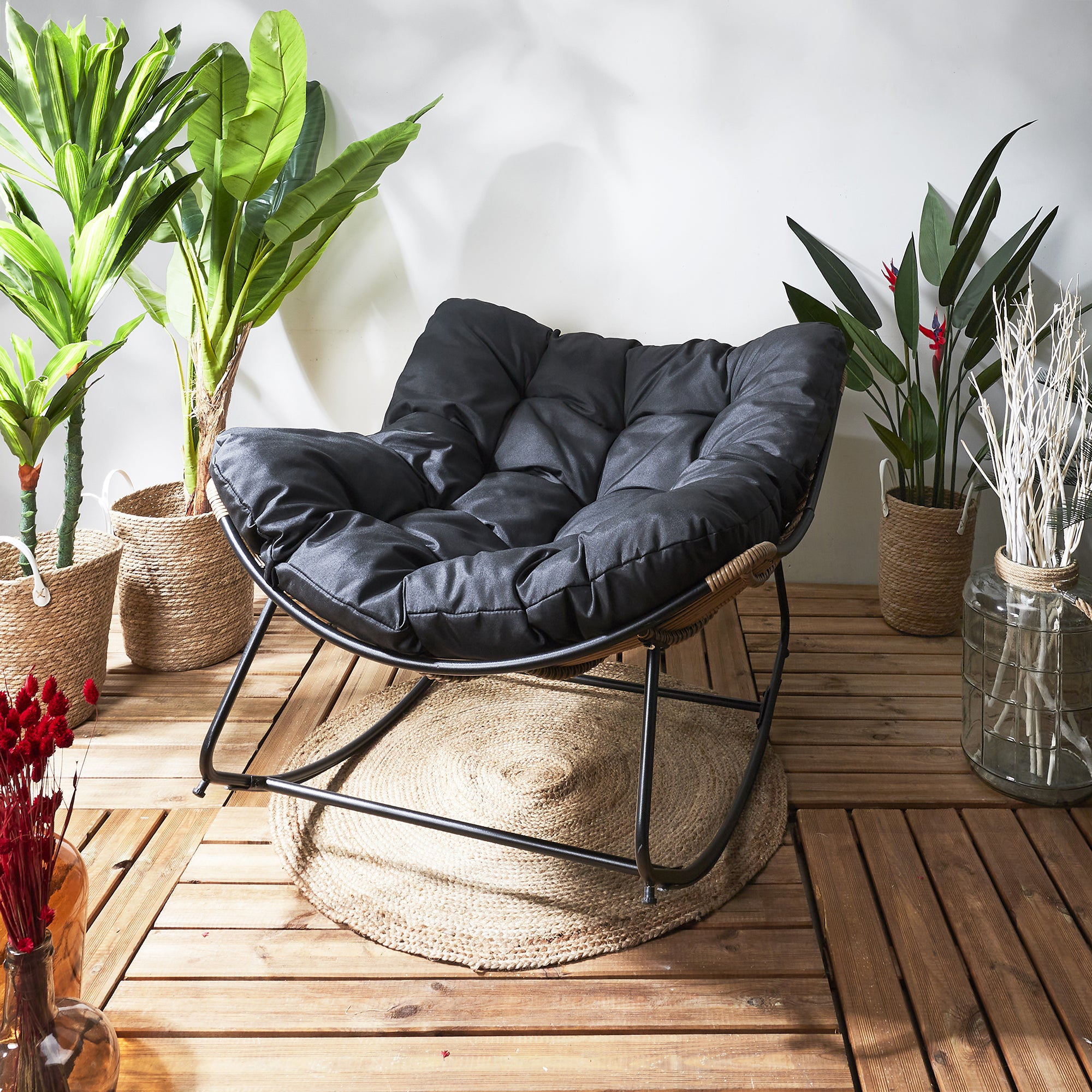FAUTEUIL A BASCULE TULUM COUSSIN NOIR