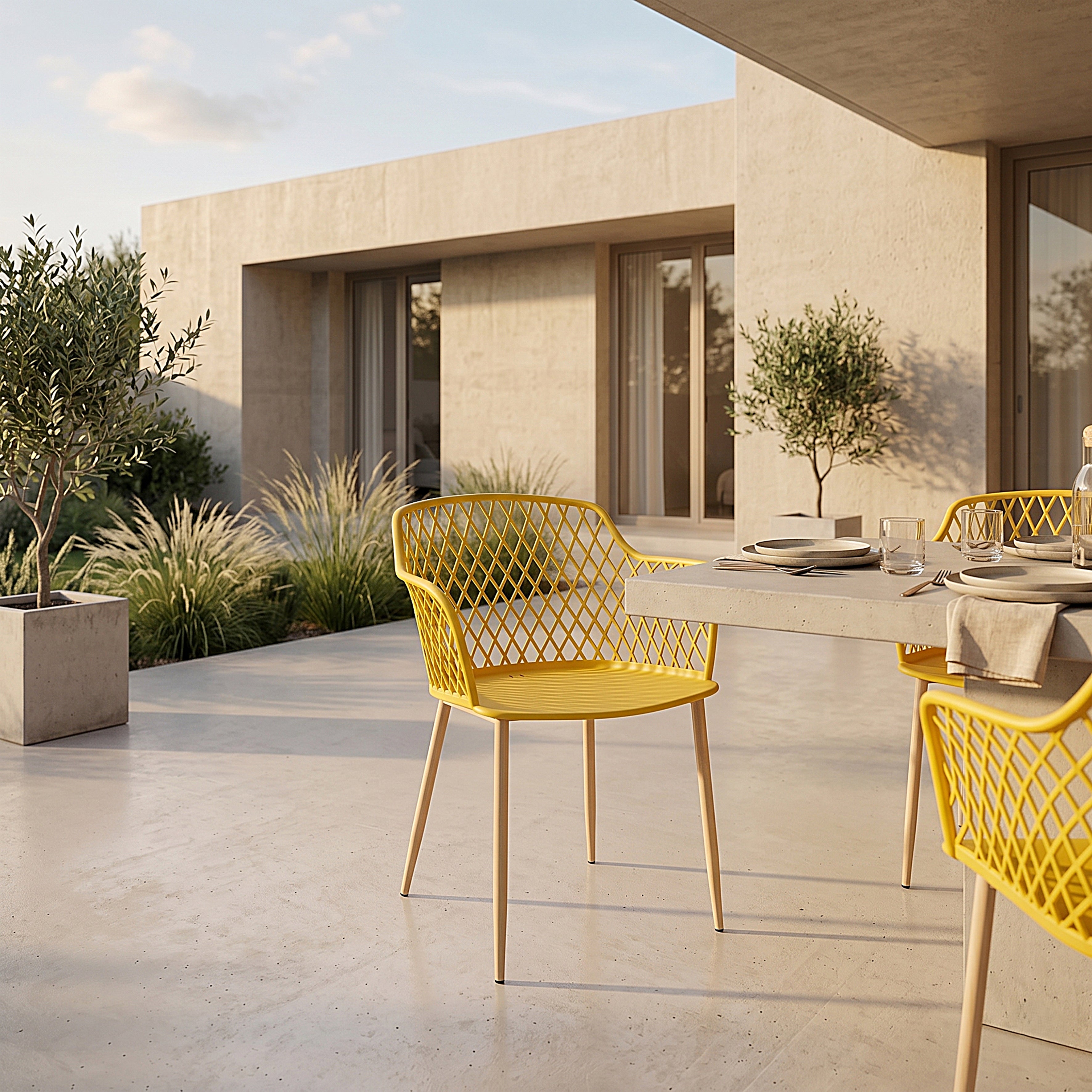 FAUTEUIL EXTERIEUR MALAGA JAUNE - LOT DE 4