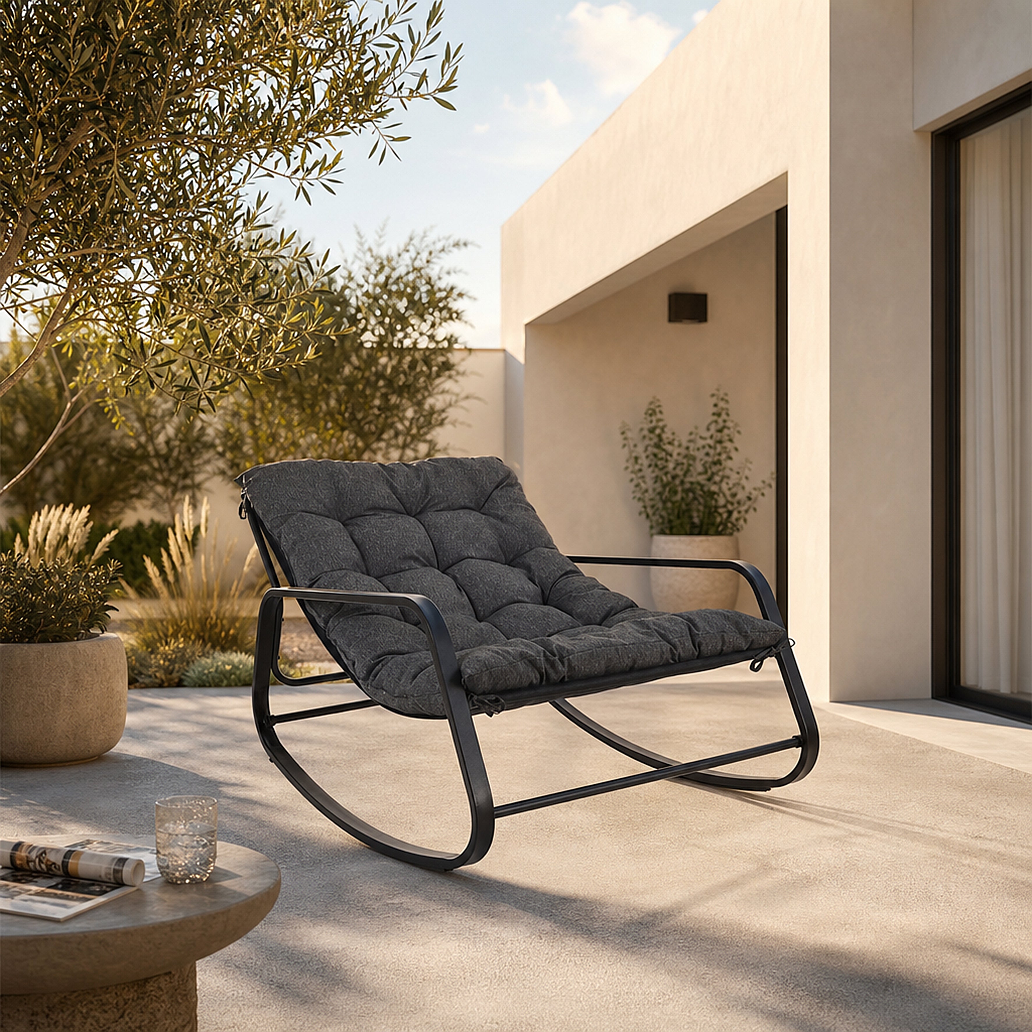 FAUTEUIL A BASCULE MIAMI NOIR ET METAL